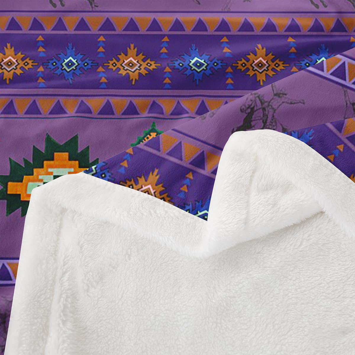 Feelyou Western Cowboy Sherpa Throw Blanket for Couch Southwestern Aztec Pattern Super Soft Cozy Fleece Horse Riding Design Blanket for Winter, Plush Throw Ranch Farmhouse 40"x50" Purple All Season