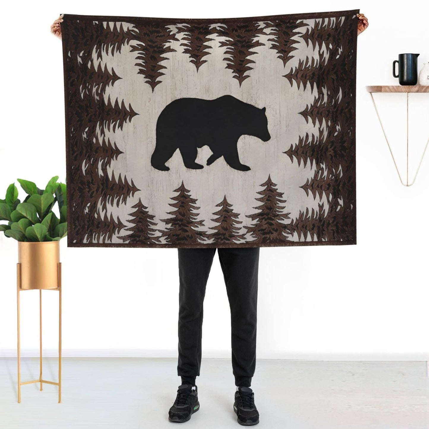 Jfniub Bear and Pines Blanket Throw Bedding Room Decor Flannel Blankets for Bedroom Living Rooms Warm All Season 50"X40"