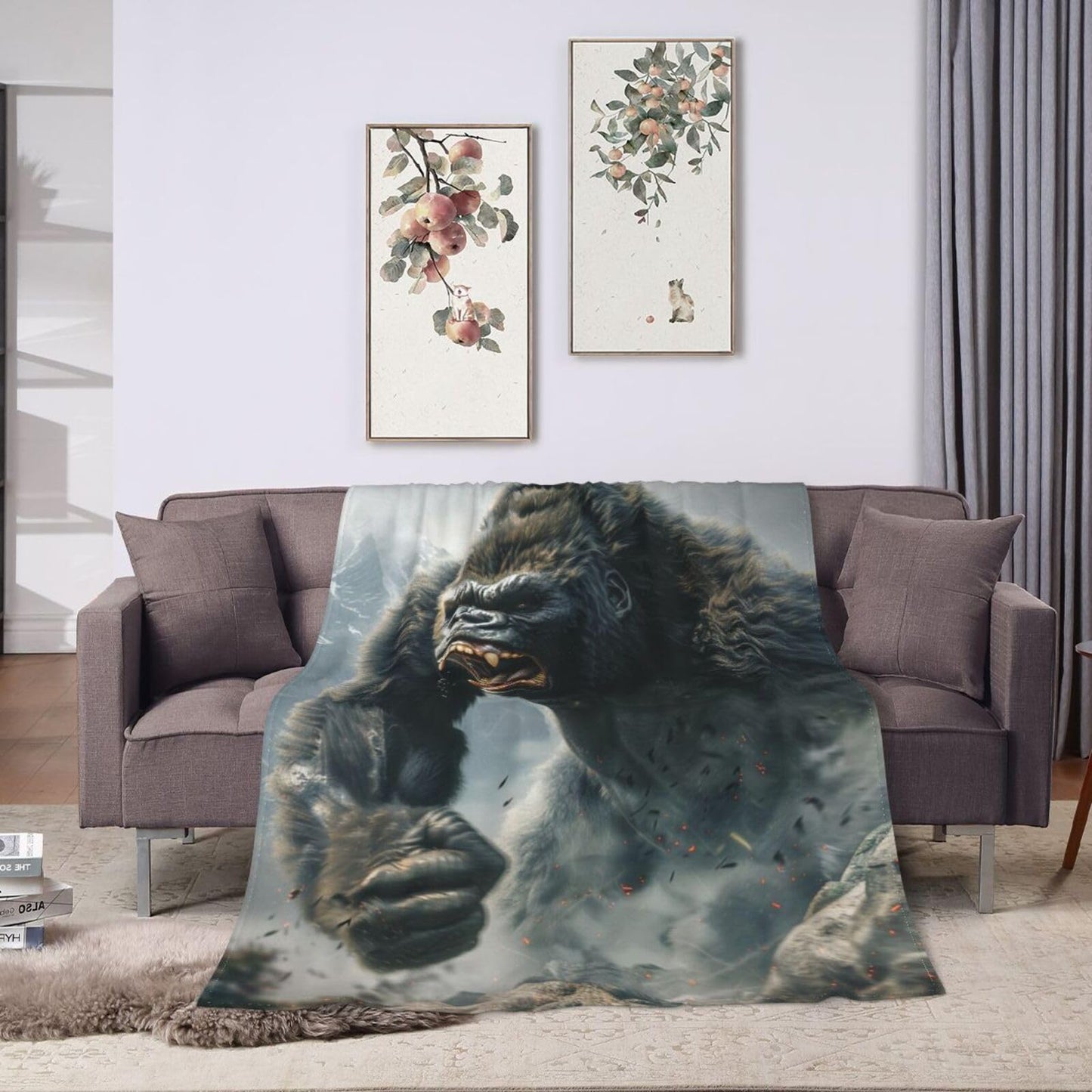 Qycazzw Giant Gorilla Blanket Gifts for Women Girls Kids, Cute Gorillas Throw Blankets, Soft Cozy Flannel Throws for Sofa Couch Bedroom Decor 50x60in
