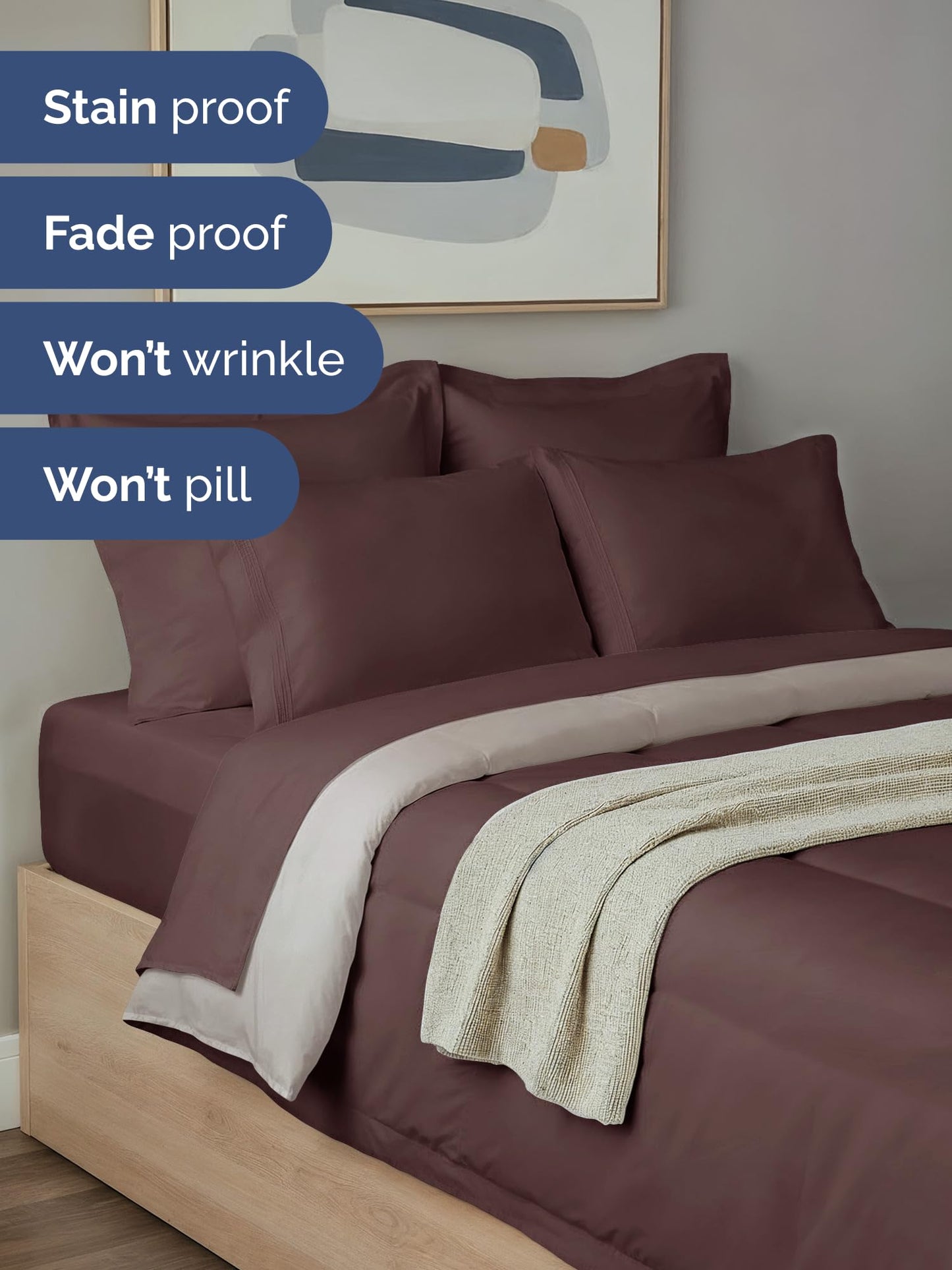 Queen Comforter Set Brown/Beige - Bed in a Bag Queen Size 7 Pieces - Down Alternative Lightweight Reversible Comforter Bedding Set with Flat Sheet, Fitted Sheet, Pillowcases and Shams for All Seasons