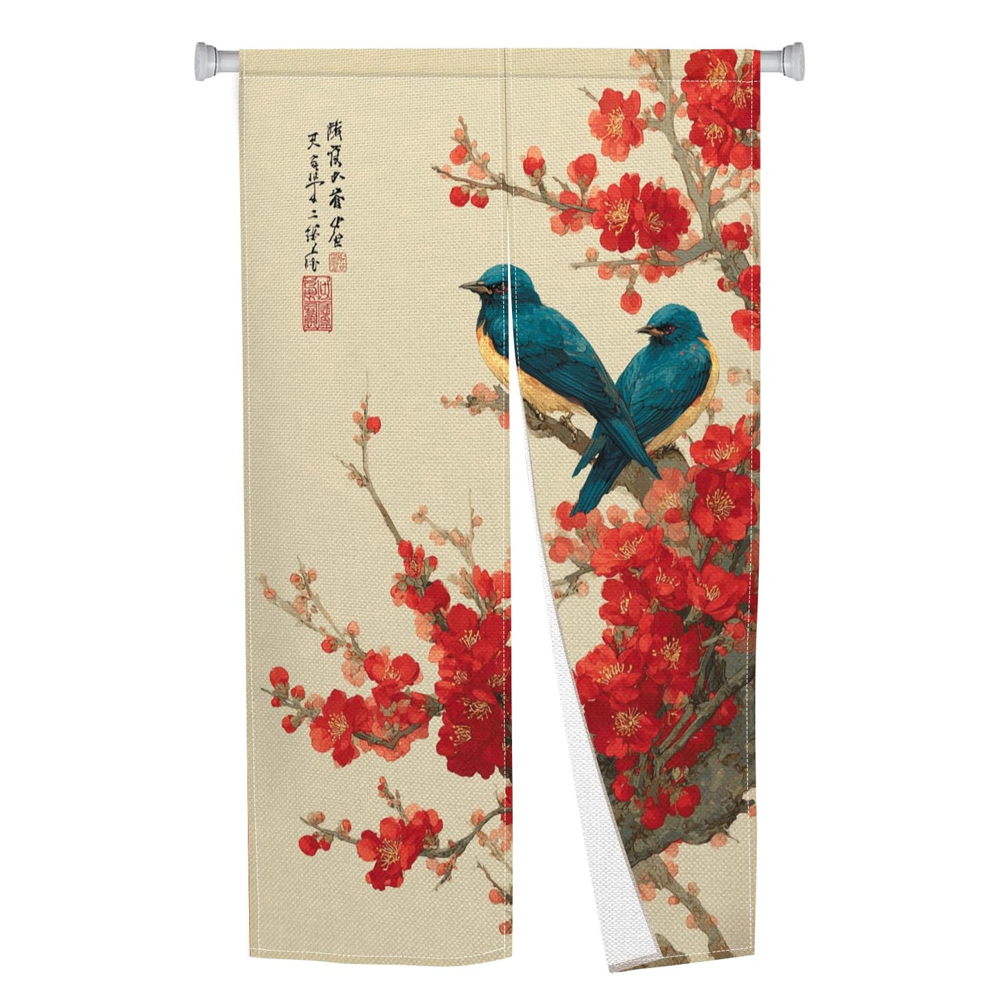 XMJJKUF Japanese Doorway Curtain Noren Long Style Red Cherry Blossom Printed Door Tapestry Window Treatment for Hanging Room Divider Kitchen Door Curtains Japanese Home Decor, 33.5"x 70.9"