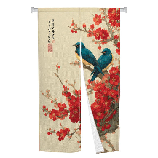 XMJJKUF Japanese Doorway Curtain Noren Long Style Red Cherry Blossom Printed Door Tapestry Window Treatment for Hanging Room Divider Kitchen Door Curtains Japanese Home Decor, 33.5"x 70.9"