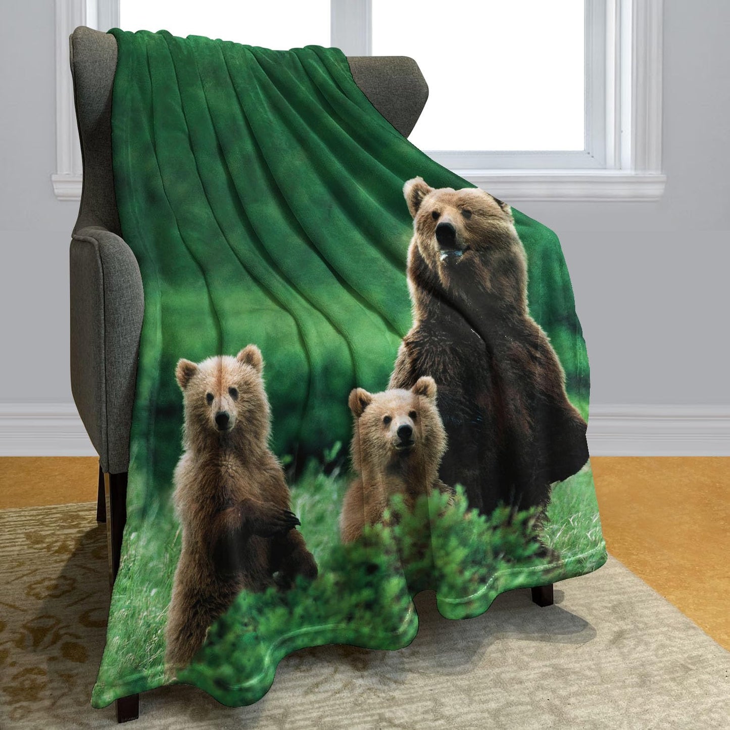 KLRIGR Soft Cozy Fleece Throw Blanket, Brown Bears Print Lightweight Warm Flannel Blanket for Couch Sofa Bed Living Room Bedroom Home Decor, 60x80 Inches