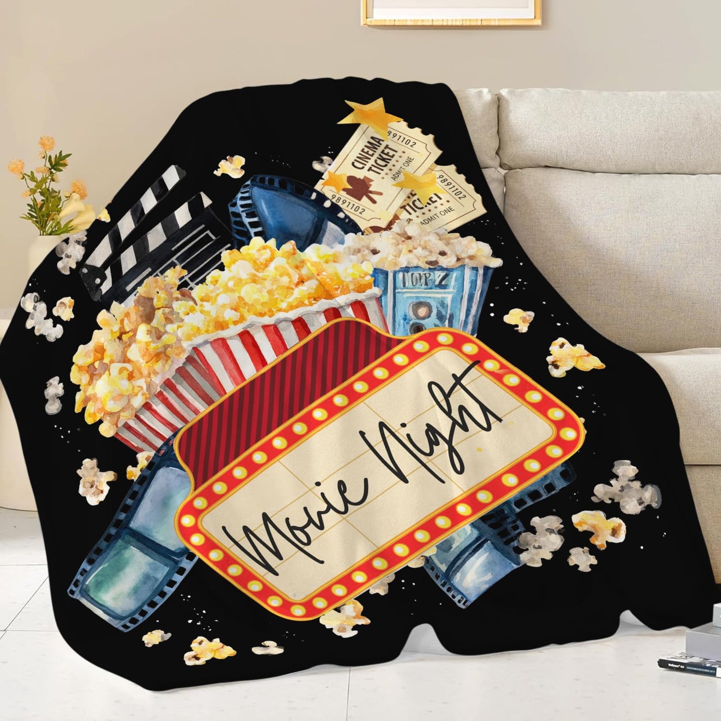Baegopa Movie Blanket Popcorn Gifts for Girls Boys Movie Theater Throw Blankets Cozy Plush Fleece Decor Flannel Fuzzy for Women Men 50"X40"