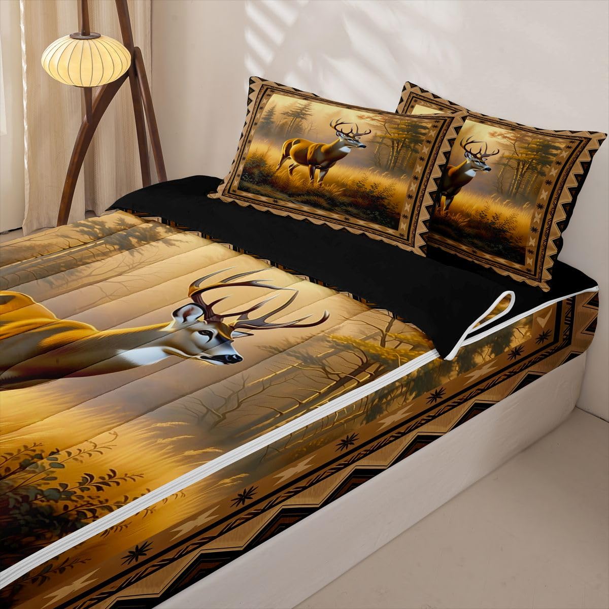 Feelyou Deer Zipper Bedding Twin Deer Hunting Zipper Bedding Sets for Kids Boys Girls Western Farmhouse Comforter Set with Fitted Sheet and 2 Pillowcases Bedroom Decor
