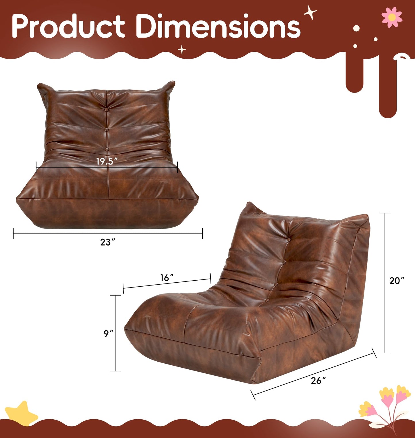 Hobestluk Bean Bag Chair for Kids Toddler Bean Bag Chair with Memory Foam Filler Leather Beanbag with Spacious Design Bean Bag Couch for Reading Gaming Relaxing (Brown, Small)