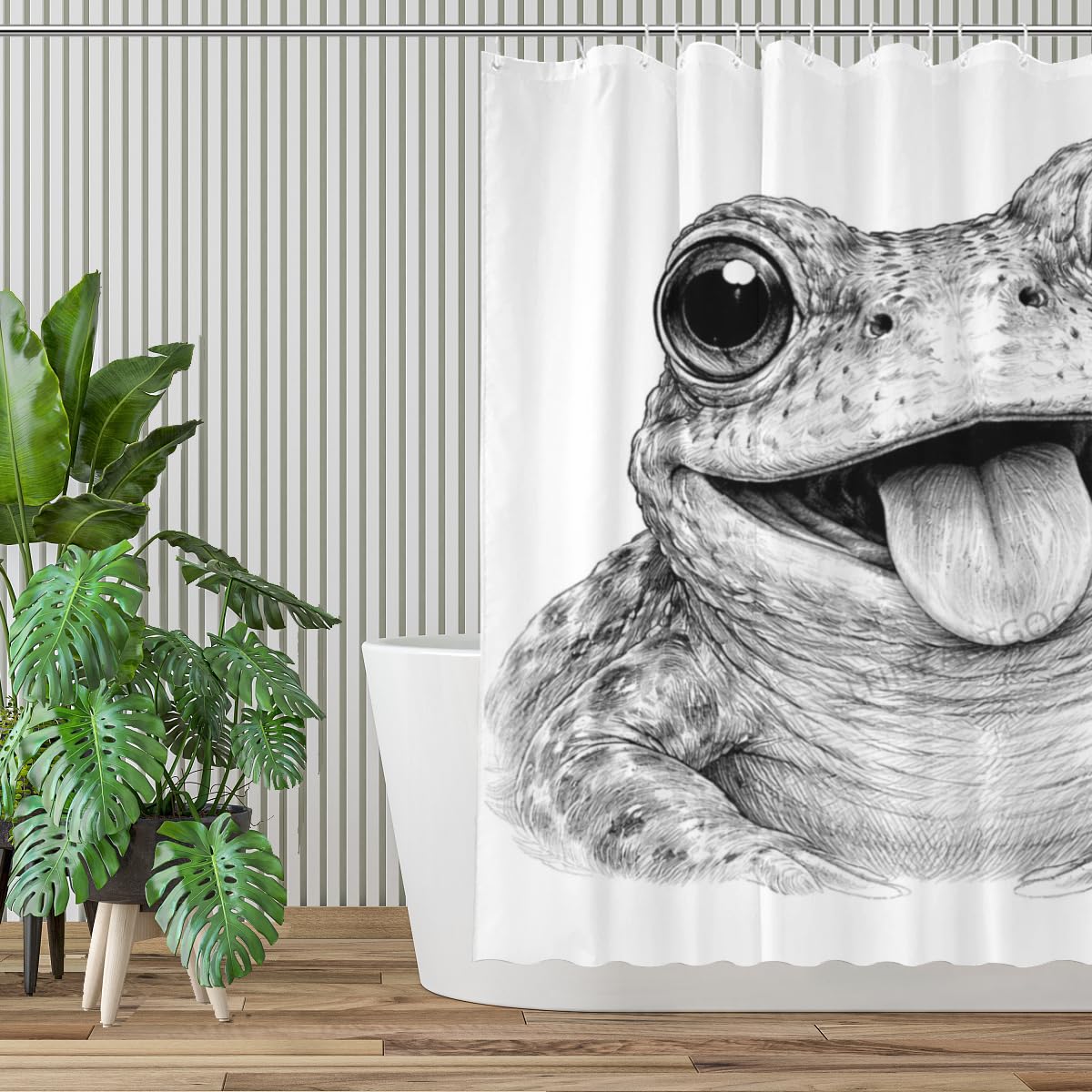 LFINKARTGOGO Sketch Frog Shower Curtain 72x72 Inch with 12 Hooks Black White Animal Portrait Bathroom Decor Cute Animal Waterproof Washable Polyester Bath Curtain