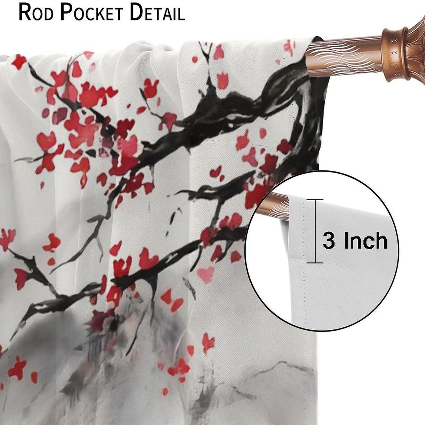 YSWOW Asian Curtains, Japanese Traditional Ink Nature Landscape Cherry Blossoms Art Printed Window Drapes for Bedroom Living Room Kitchen Decor Fabric 2 Panel 42x45 Inch 30% Shading Rate
