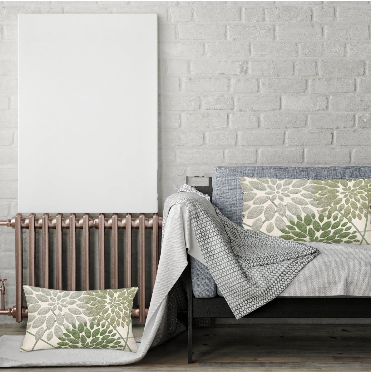 Auomily Sage Green Decorative Dahlia Boho Lumbar Pillow Covers 12x20 Inch Set of 2 Geometric Floral Elegant Gray Green White Decor Rustic Farmhouse Throw Pillows Cushion Cases for Sofa Bed Decor