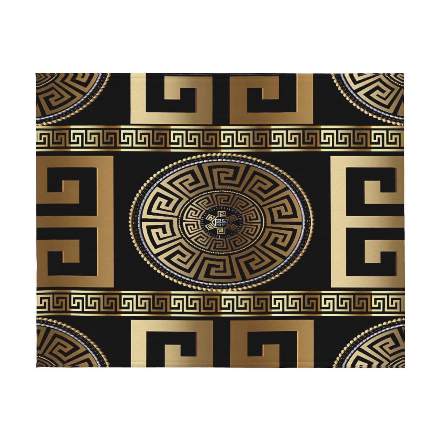 Retro Black Gold Greek Key Meander Luxury Blanket Throw Bedding Room Decor Flannel Blankets for Bedroom Living Rooms Warm All Season 50"X40"