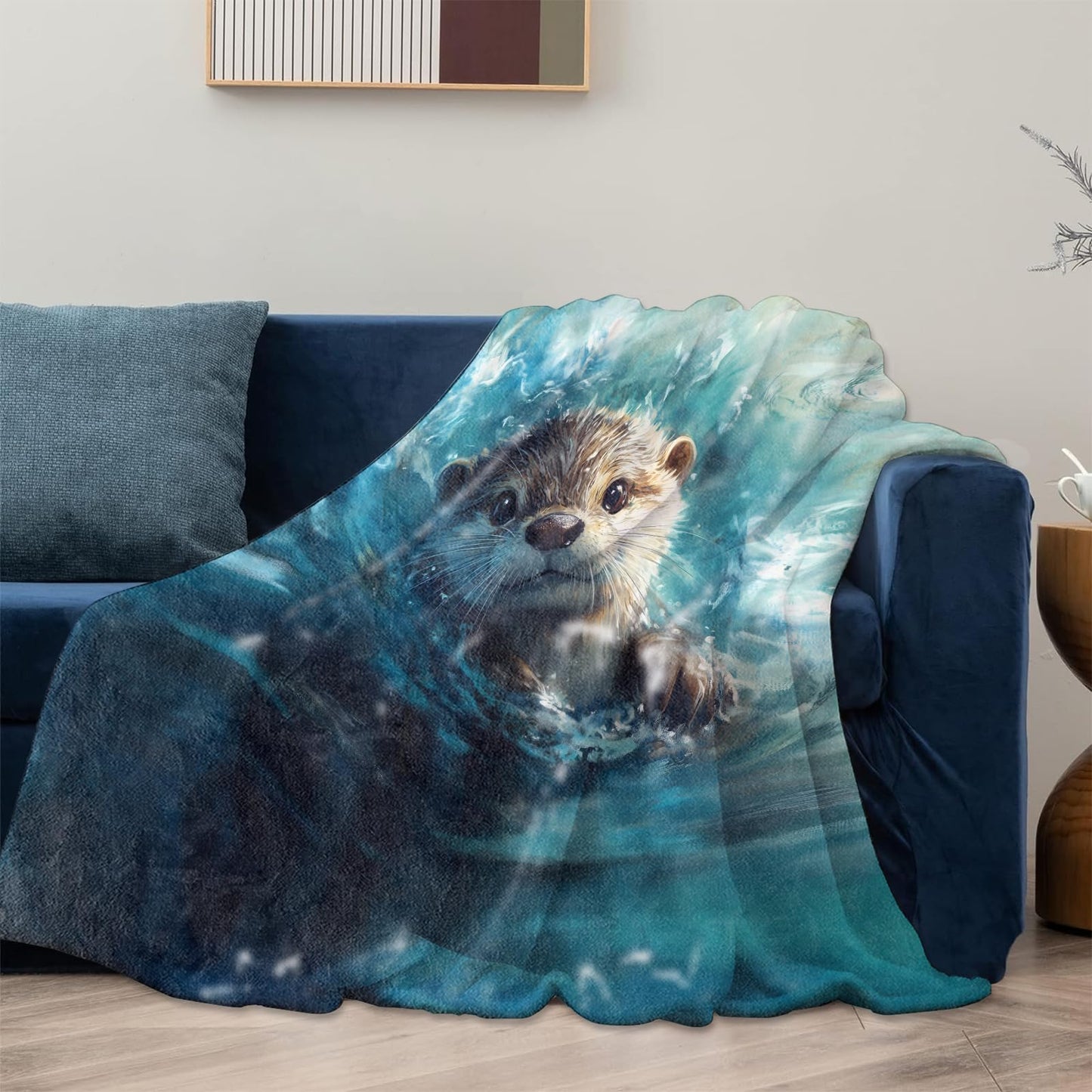 Mounidso Otter Blanket, Otter Themed Flannel Blanket Gifts for Women, Soft Warm Lightweight Blankets for Living Room Home Travel Decor 50" x 60"