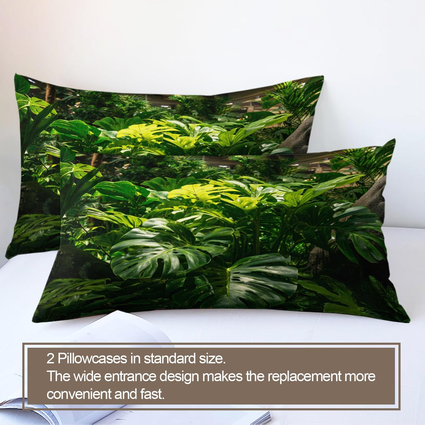GKPLY Tropical Leaves Duvet Cover Full, Monstera Plant Comforter Sets, Green Jungle Bedding Set, 2 Pillow Cases, Zipper & Ties, Soft Microfiber Reversible Print Duvet Cover & Home Decor