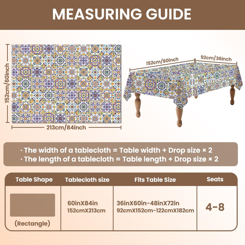 ANATTASOUL Tile Pattern Rectangle Table Cloth Waterproof 6ft Fall Tablecloth, 84"x60" Stain Resistant and Wrinkle Free Table Cover for Dining Party Buffet Camping Wedding
