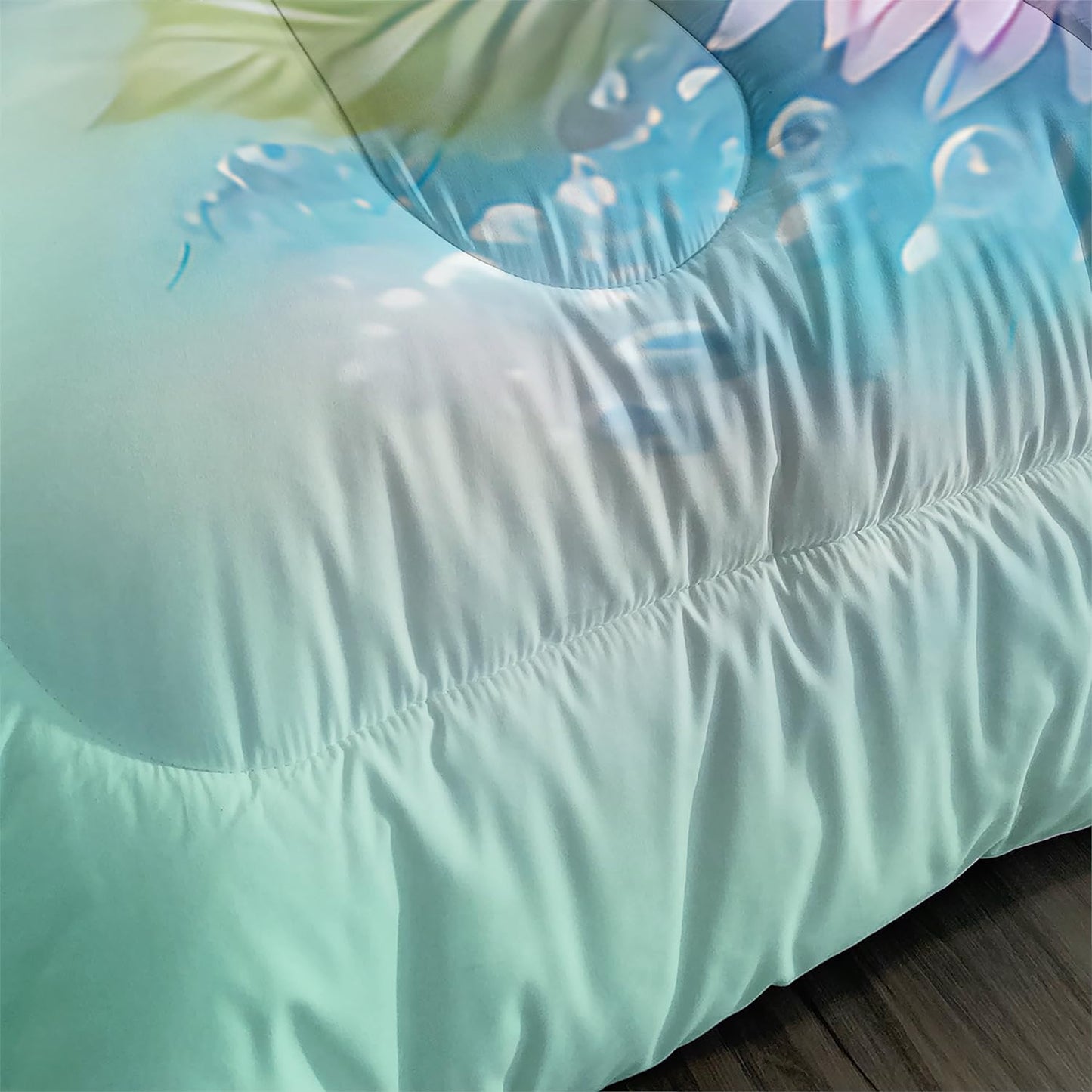 Green Seahorse Comforter 3Pcs Twin Tie-dye Blue Ocean Animal Bedding Set