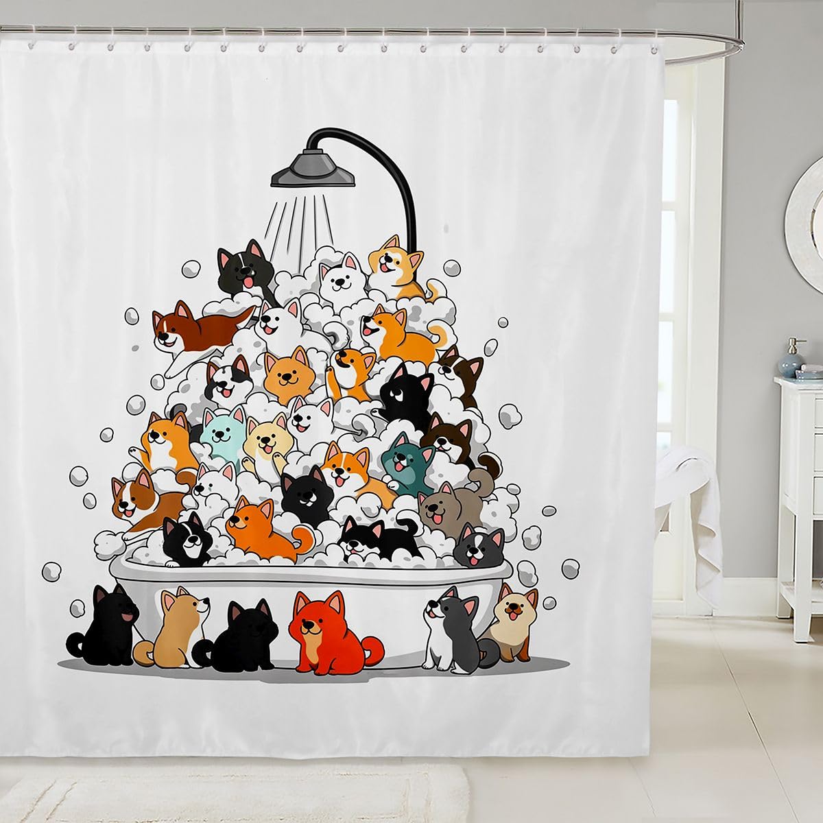 Feelyou Cute Dogs Shower Curtains Lovely Funny Hilarious Bathroom Curtain for Kids Women Men Cartoon Animals Bathroom Accessories Waterproof Polyester Fabric for Stalls Bathtubs 72"x72"