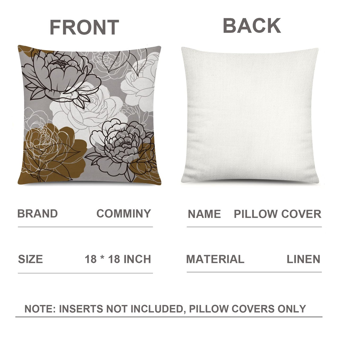 COMMINY Brown Grey Pillow Covers 18x18 Set of 6 Decorative Daisy Flower Throw Pillow Cover for Couch Modern Coffee Pillow Case for Patio Living Room Cushion Bed Farmhouse Home Decor