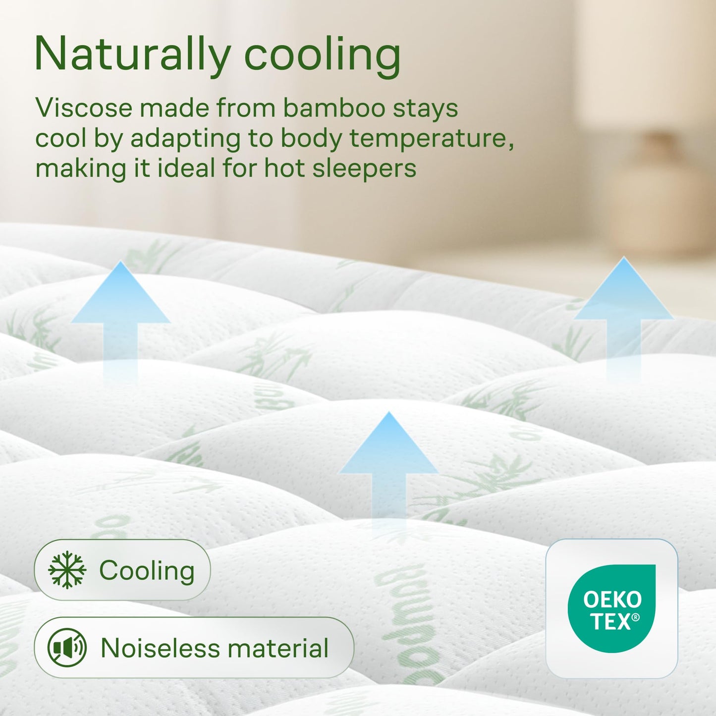 Niagara Sleep Solution Ultra Soft King Size Mattress Topper - Rayon Derived from Bamboo Pillow Top Mattress Pad for Back Pain Relief - Naturally Cooling for Hot Sleepers, Green
