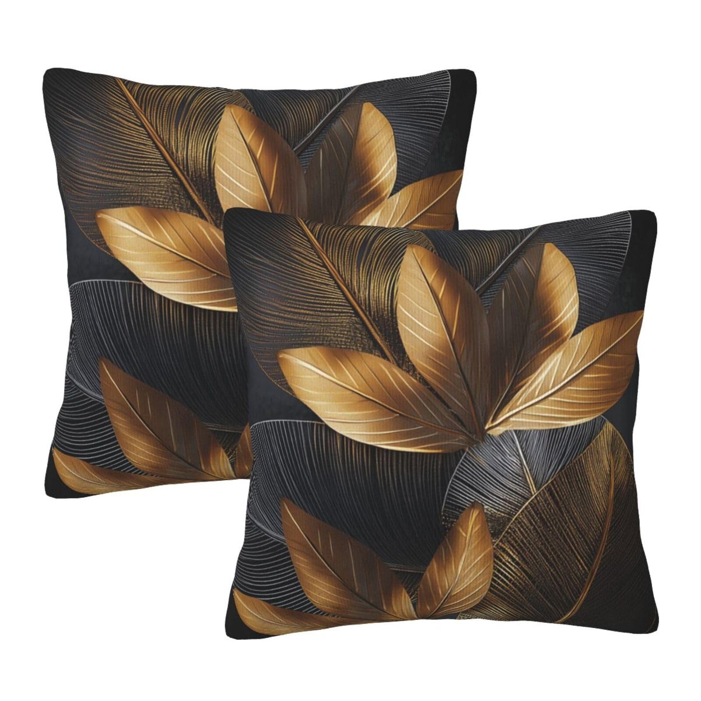 Droerfes Gray Golden Leaf Throw Pillow Covers Set of 2 Couch Pillow Case Decoration Cushion Covers for Sofa Home Living Room Bedroom Outdoor 18X18 Inch