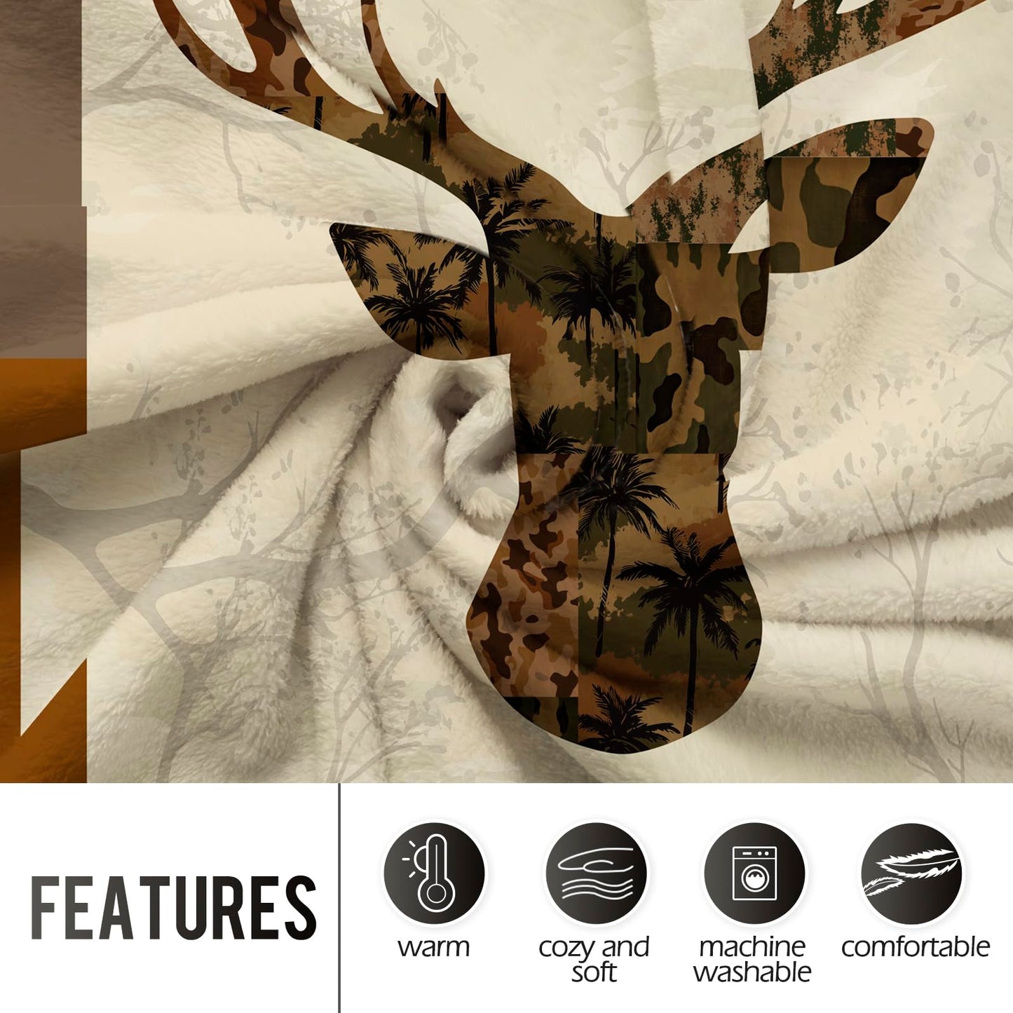 Levens Deer Blanket Camo Hunting Throw Blankets Gifts for Men Dad, 60"x50" Soft Flannel Elk Woodland Deer Camouflage Blanket Hunting Decor Couch, Christmas Birthday Gift for Hunters Camo Elk Lovers