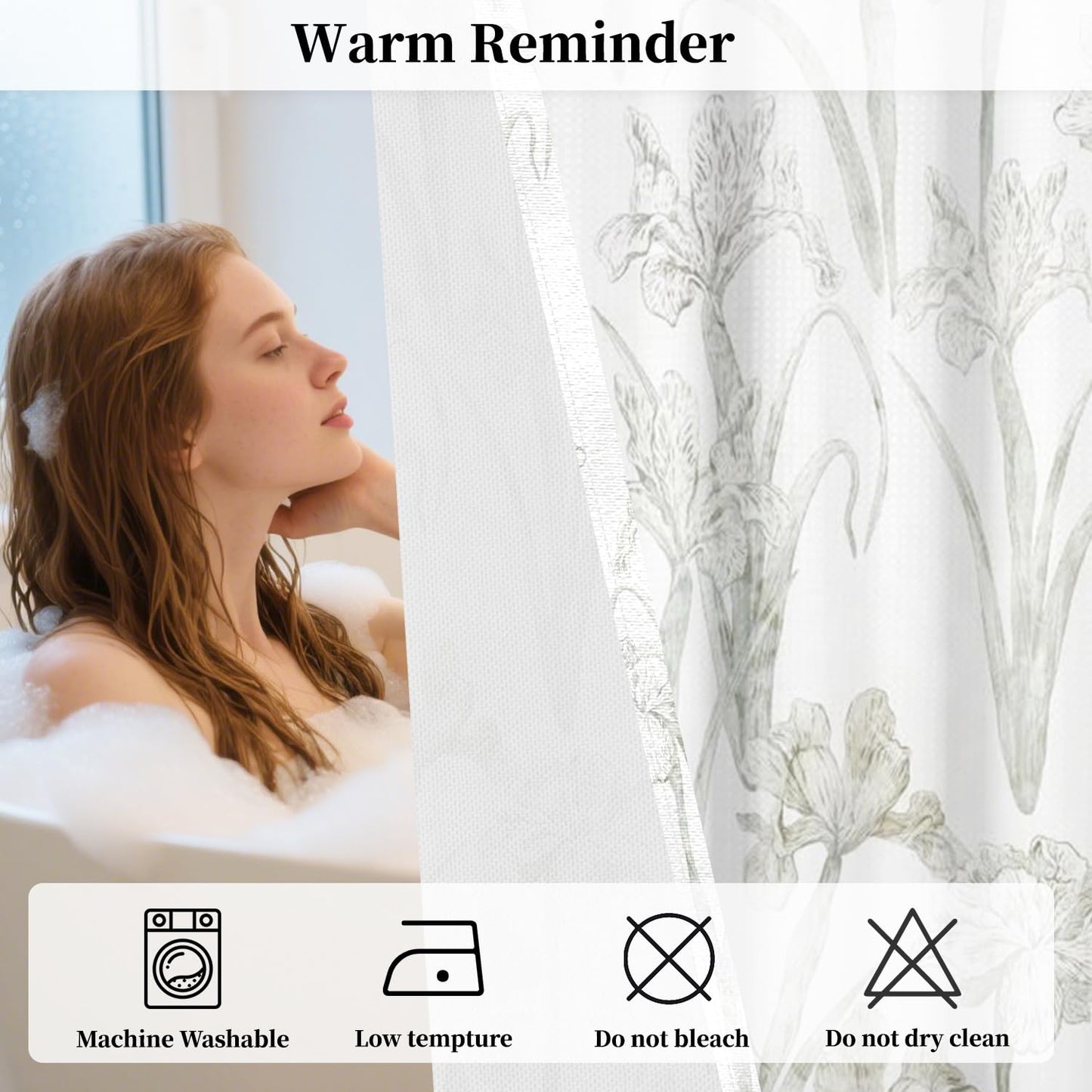 NAEMBCU No Hook Floral Shower Curtain with Snap in Fabric Liner, Botanical Shower Curtains for Farmhouse Bathroom, Mesh Top Window and Waterproof Washable, 71x74 Inch