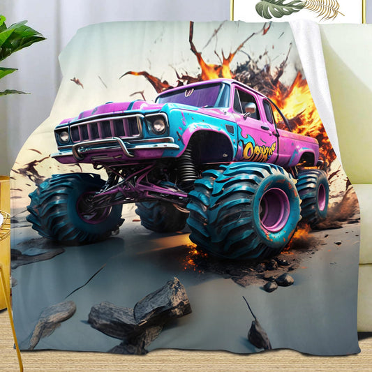 PAOABIU Monster Truck Blankets, Graffiti Car Throw Blanket for Couch Bed Sofa, Boys Blankets and Throws - Super Soft Cozy Plush Flannel Blanket Gifts & Decor, 66x90