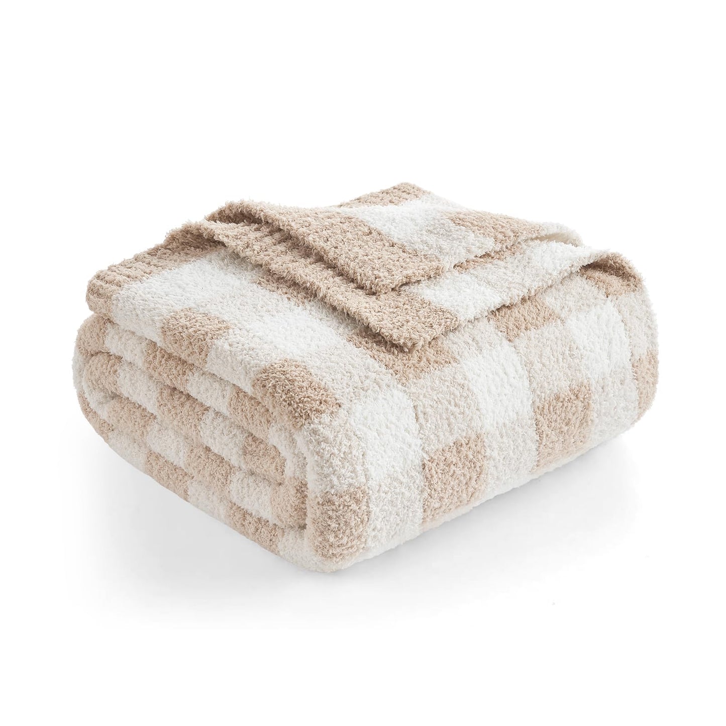 Snuggle Sac Checkered Throw Blanket for Couch, Super Soft Cozy Warm Knit Netural Decorative Fluffy Blankets, Reversible Buffalo Plaid Microfiber Throws for Sofa Bed, Plaid Beige, 50x60 Inches