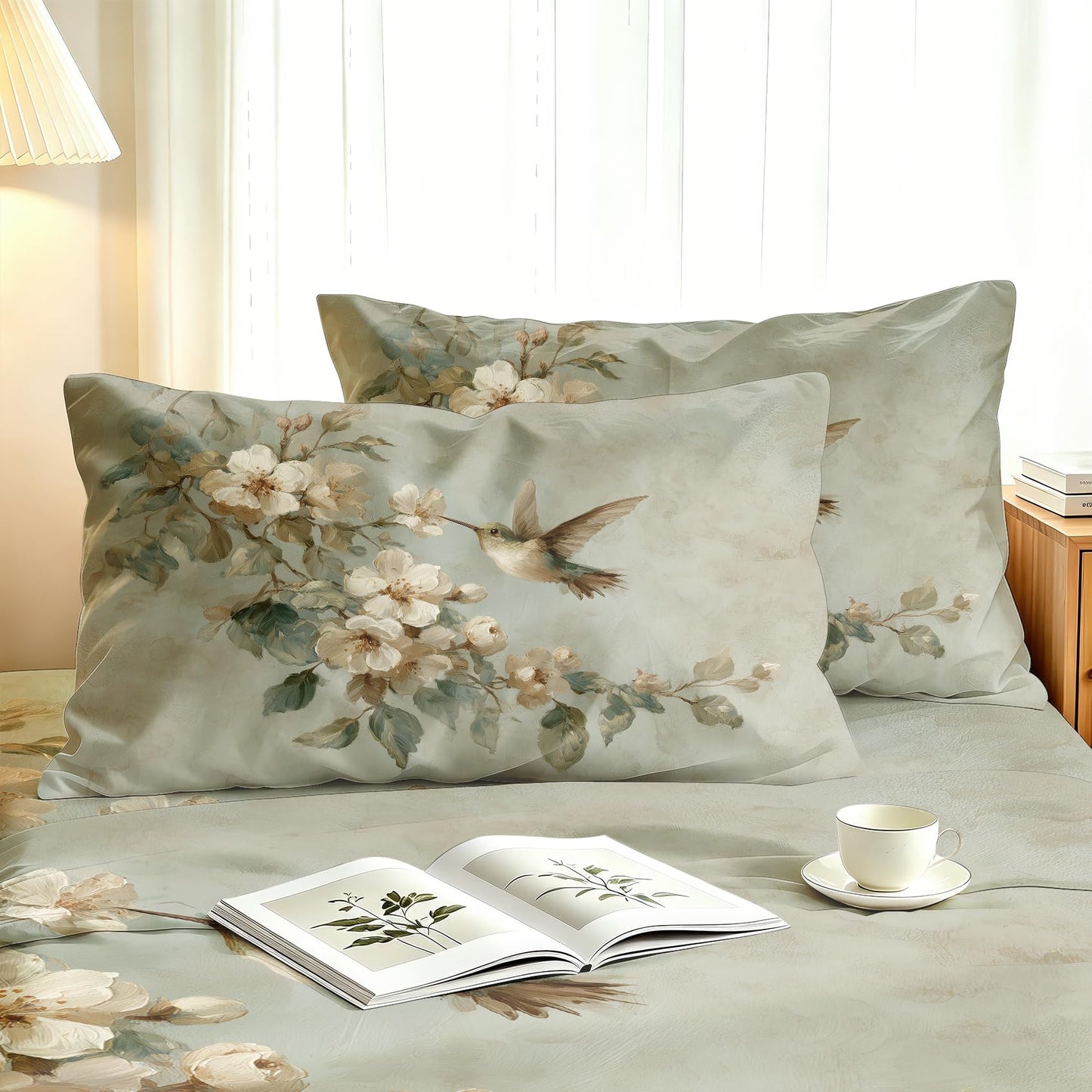 Bird and Flower Bedding Set 4 Pcs Hummingbird Full Sheets