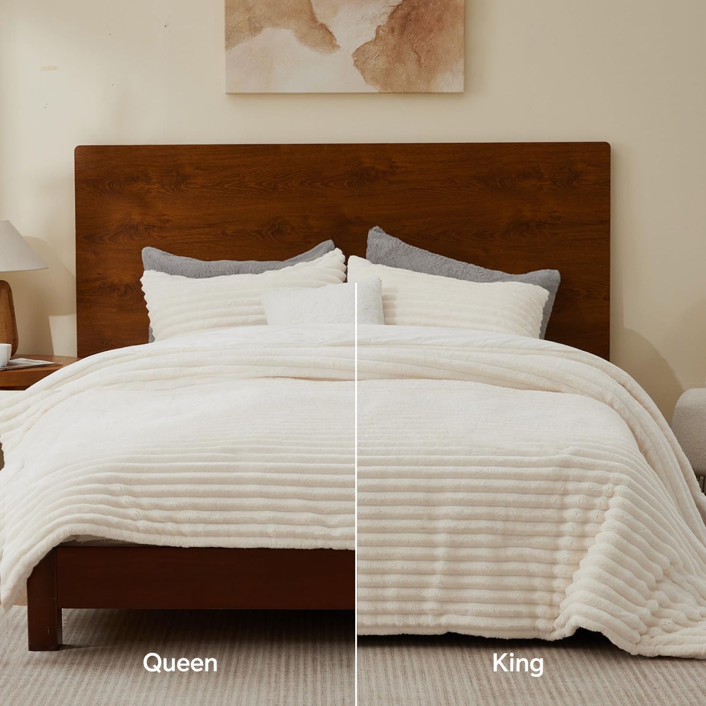BEDELITE Fleece Queen Comforter Set -Super Soft & Warm Fluffy Cream White Bedding, Luxury Fuzzy Heavy Bed Set for All Season with 2 Pillow Cases