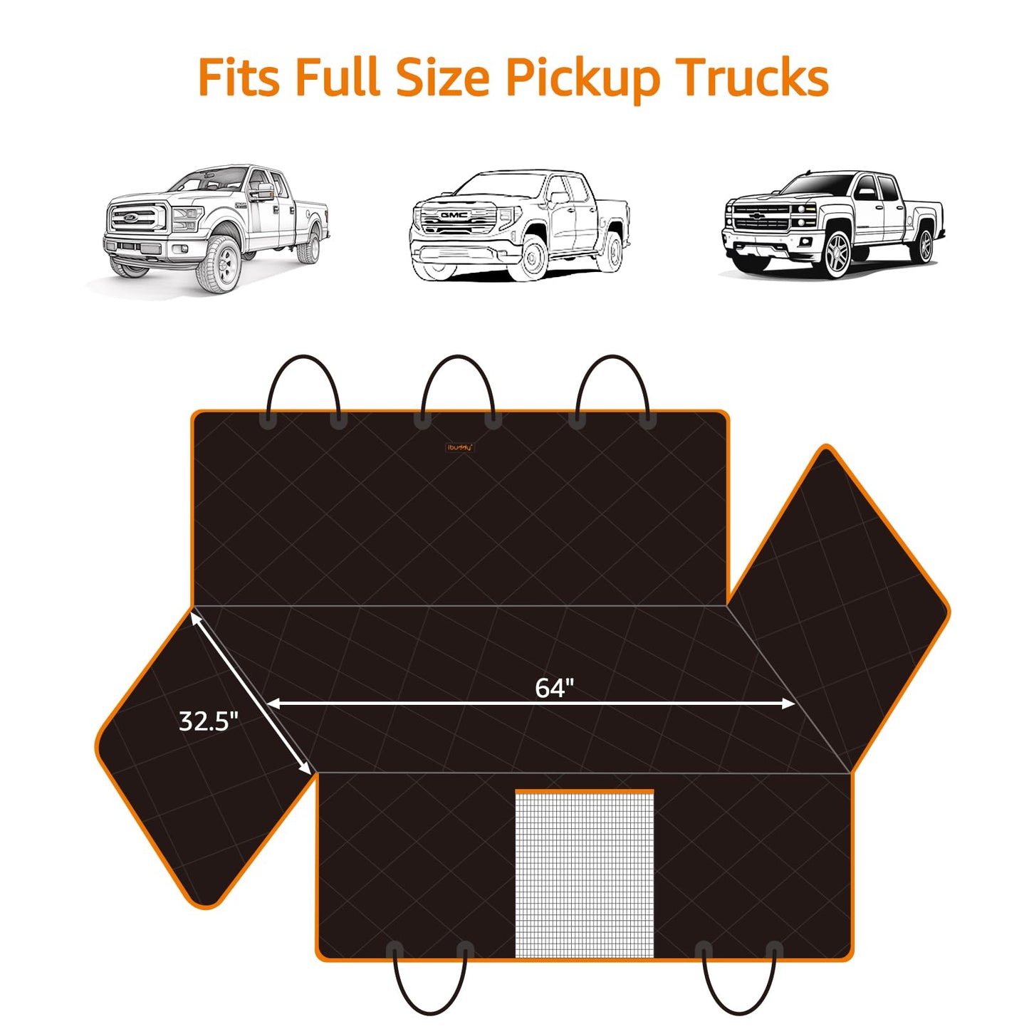 iBuddy Truck Seat Cover for Dogs with Flip-Up Rear Seats 100% Waterproof Heavy Duty Pet Floor Hammock with Mesh Visual Window Senior Dog Friendly & Nonslip Fits Ford F150,F250 RAM 1500,Silverado