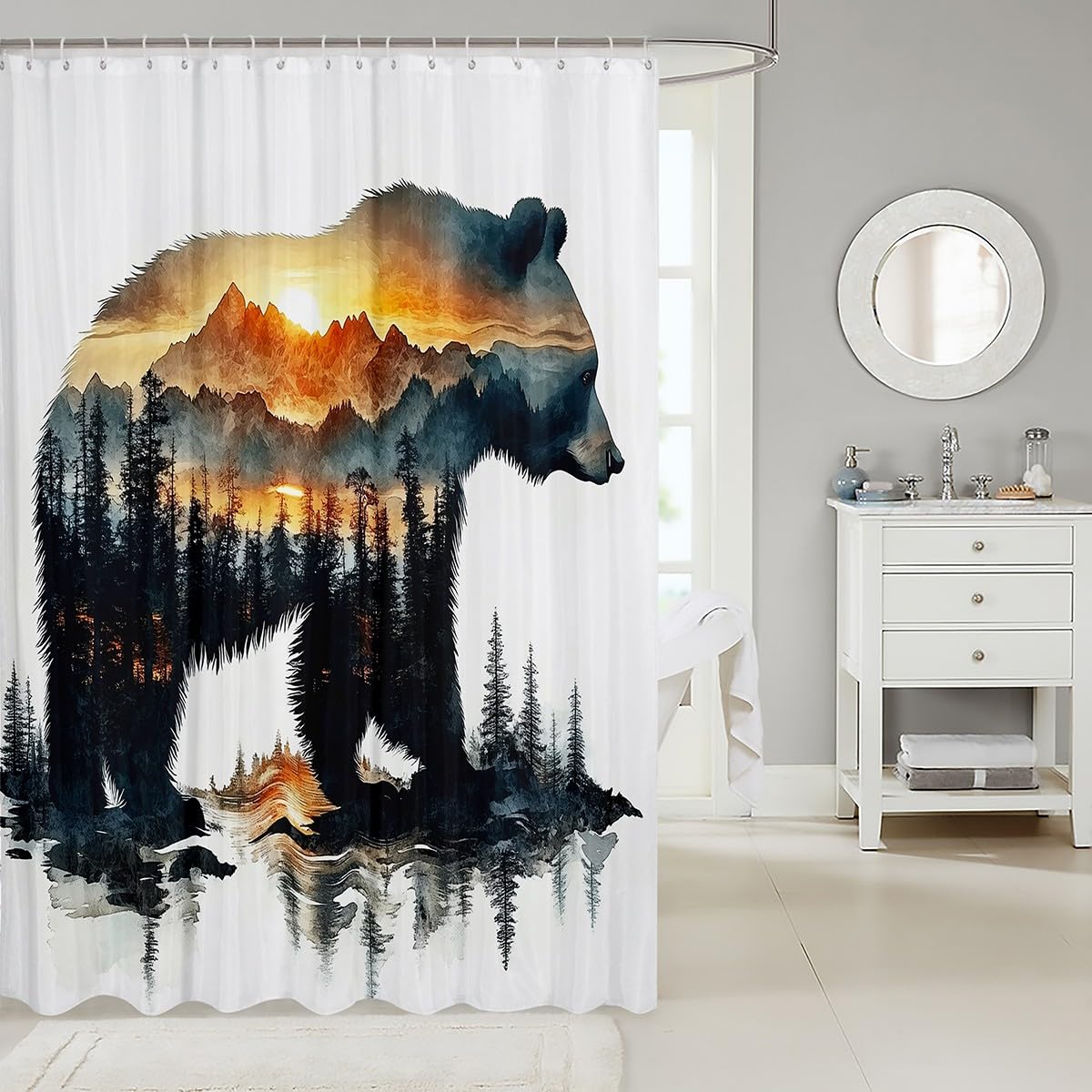 Feelyou Bear Bathroom Shower Curtain Set 78" L x 72" W Rustic Cabin Country Shower Curtain for Boys Girls Nature Wildlife Bath Curtain Kids Bathroom Accessories