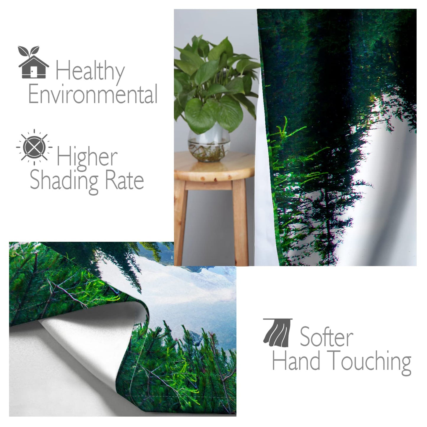 Jekeno Mountain Forest Blackout Curtains Tree Lake in Sunny Sky Nature Scenery Decor for Bedroom Living Room Grommet Window Drapes 2 Panel Set, 52"x84"
