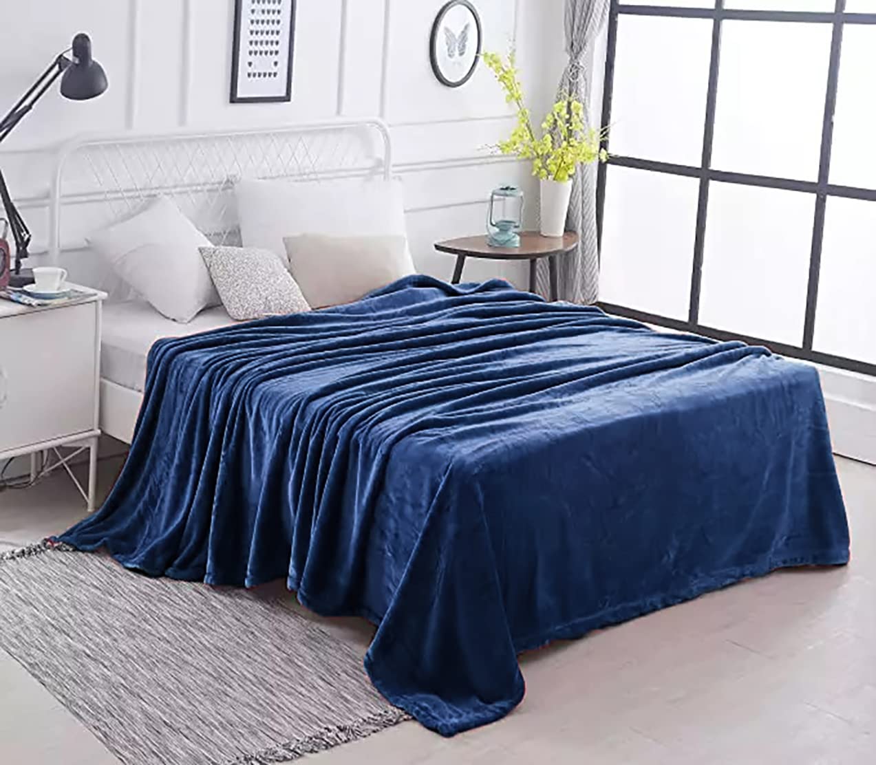 Home Must Haves Ultra Soft Warm Cozy Plush Lightweight Fleece Microfiber Queen Size Bed Throw Blanket, Navy, (Flannel)