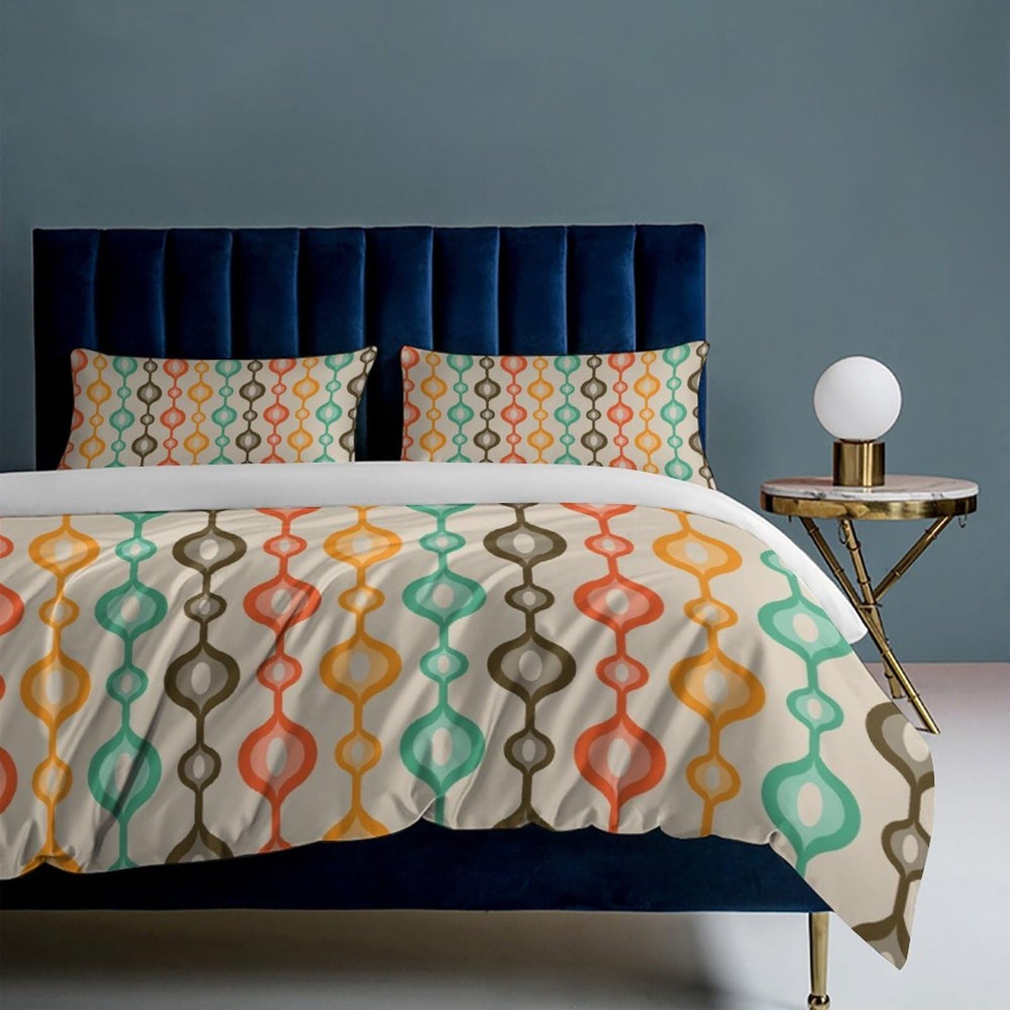 Modern Mid Century Duvet Cover Retro Atomic Bedding Set, Rainbow Grid Comforter Cover Vintage Fifties 1950s Bed Set, Abstract Art Bedding 3 Piece (1 Duvet Cover 86"x70" + 2 Pillow Sham 20"x30")