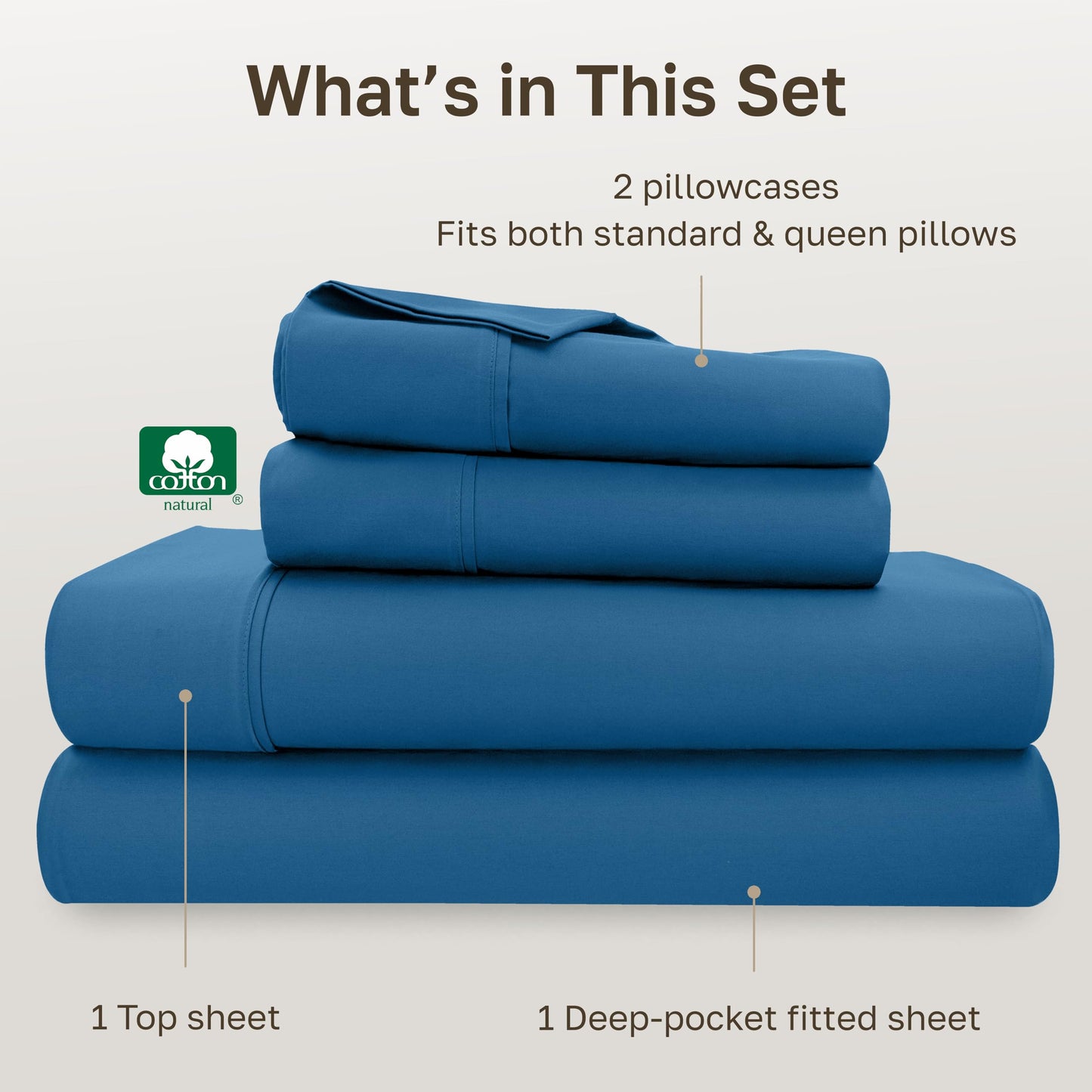 California Design Den Soft Queen Size Cotton Sheet Sets, 400 TC Good Housekeeping Award Winner, Silky Smooth Sateen Weave with Deep Pockets, Breathable and Durable Queen Bedding Set - Cobalt Blue