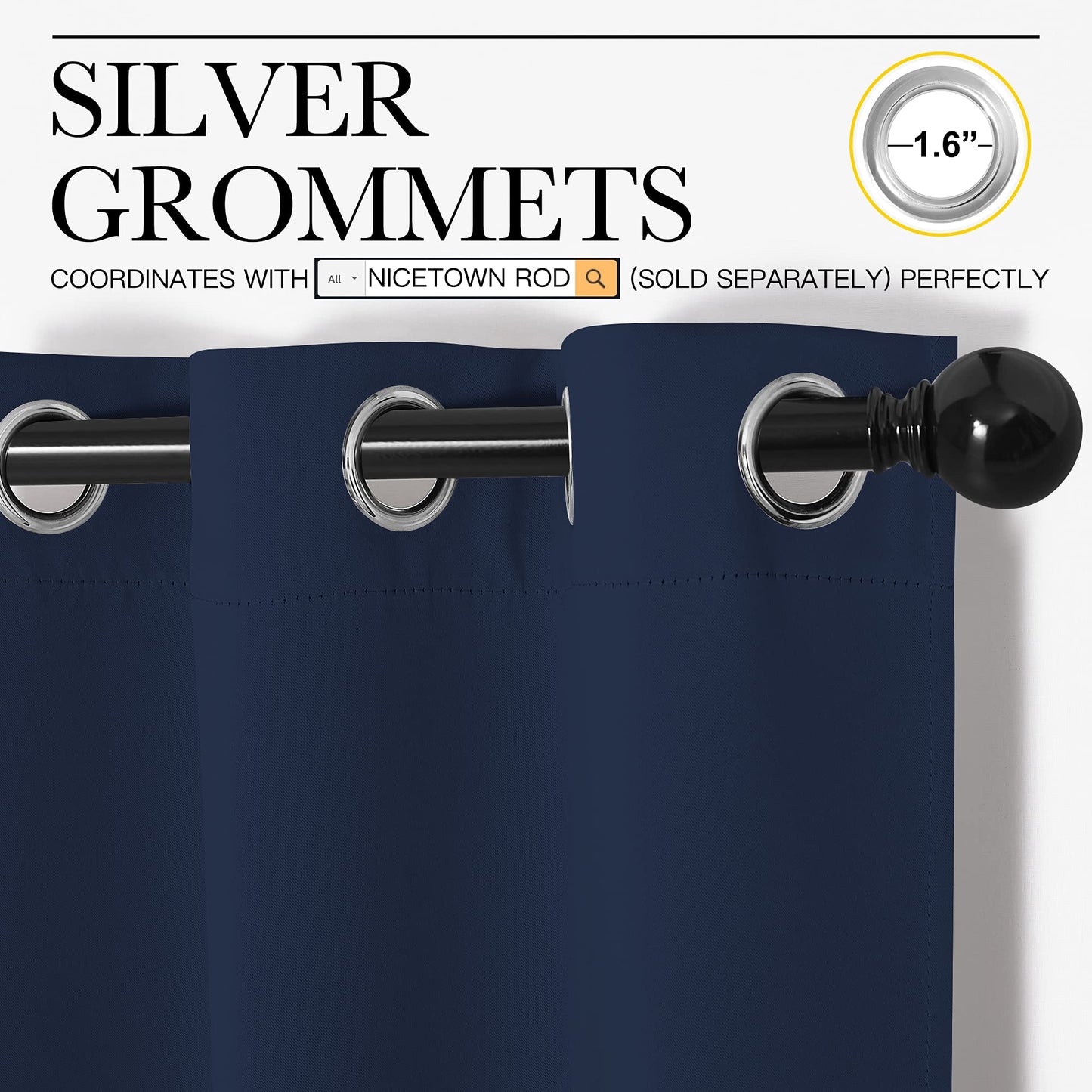 NICETOWN Light Blocking Thermal Insulated Solid Grommet Top Blackout Curtains/Drapes/Panels for Kid's Room (Navy, 1 Pair, 42 x 63 Inch)