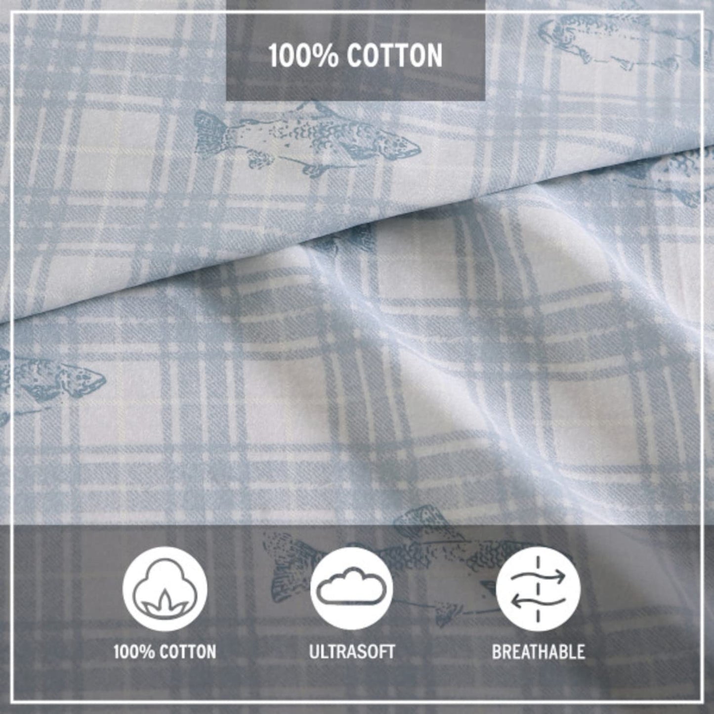 Eddie Bauer - Twin Sheet Set, Cotton Percale Bed Sheets, Crisp & Cool, Ideal Dorm Essentials (Methow Plaid Blue, Twin)