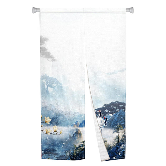Leowefowa Japanese Style Noren Doorway Curtain Long Type Door Tapestry Feng Shui Window Treatment Panel for Hang Japanese Room Divider Kitchen Door Curtains Home Decor (Mount, Cranes), 33.5"x 70.9"