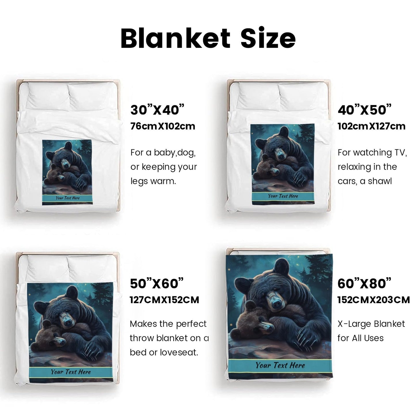 Custom Bear Blanket, Personalized Throw Blanket for Kids Girls, Fuzzy Soft Blanket Microfiber, 30" x 40"