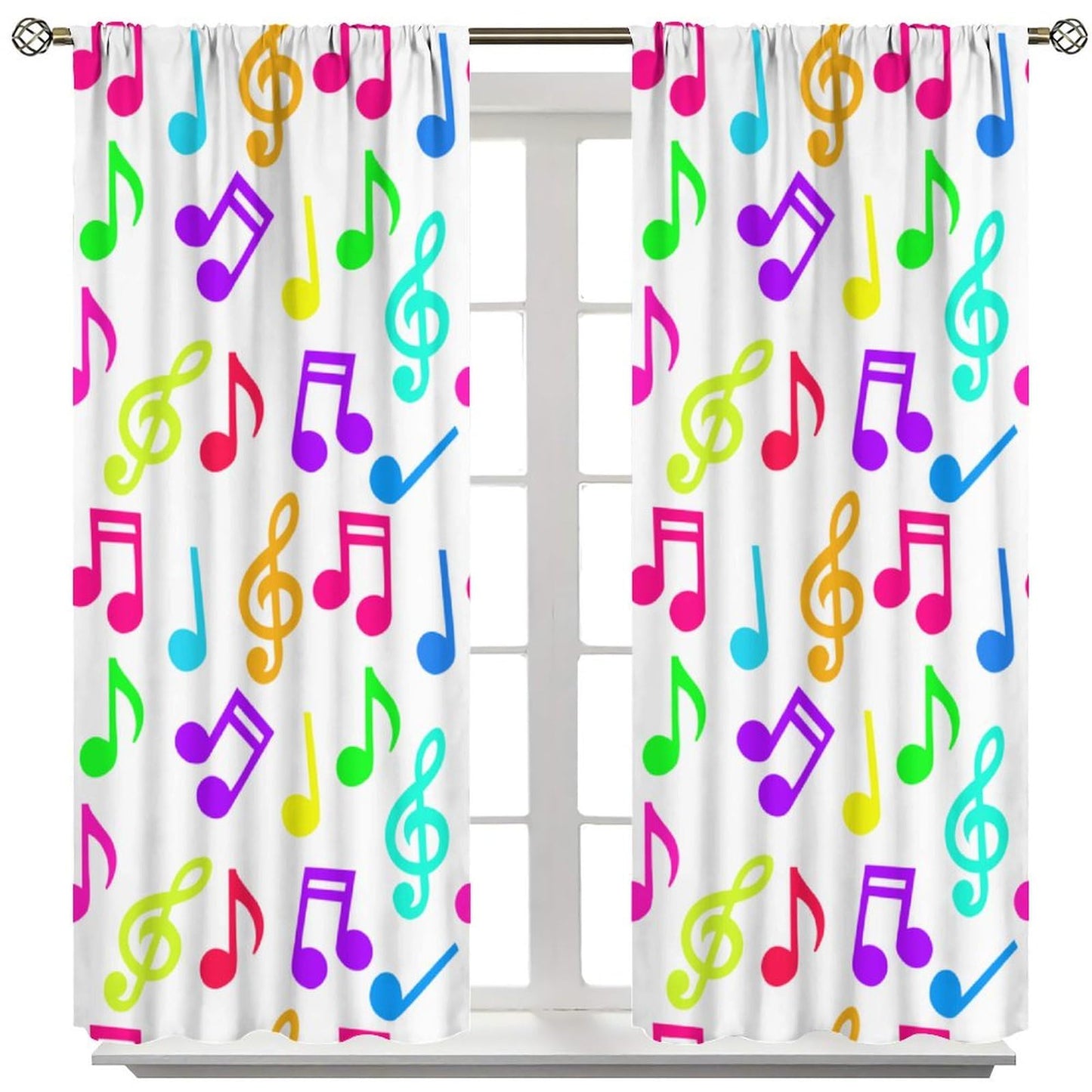 Focusbrite Music Curtains,Colorful Music Equalizer Note Pattern for Bedroom Living Room Music Room Study Window Drapes Set 2 Panels,42x45 Inches