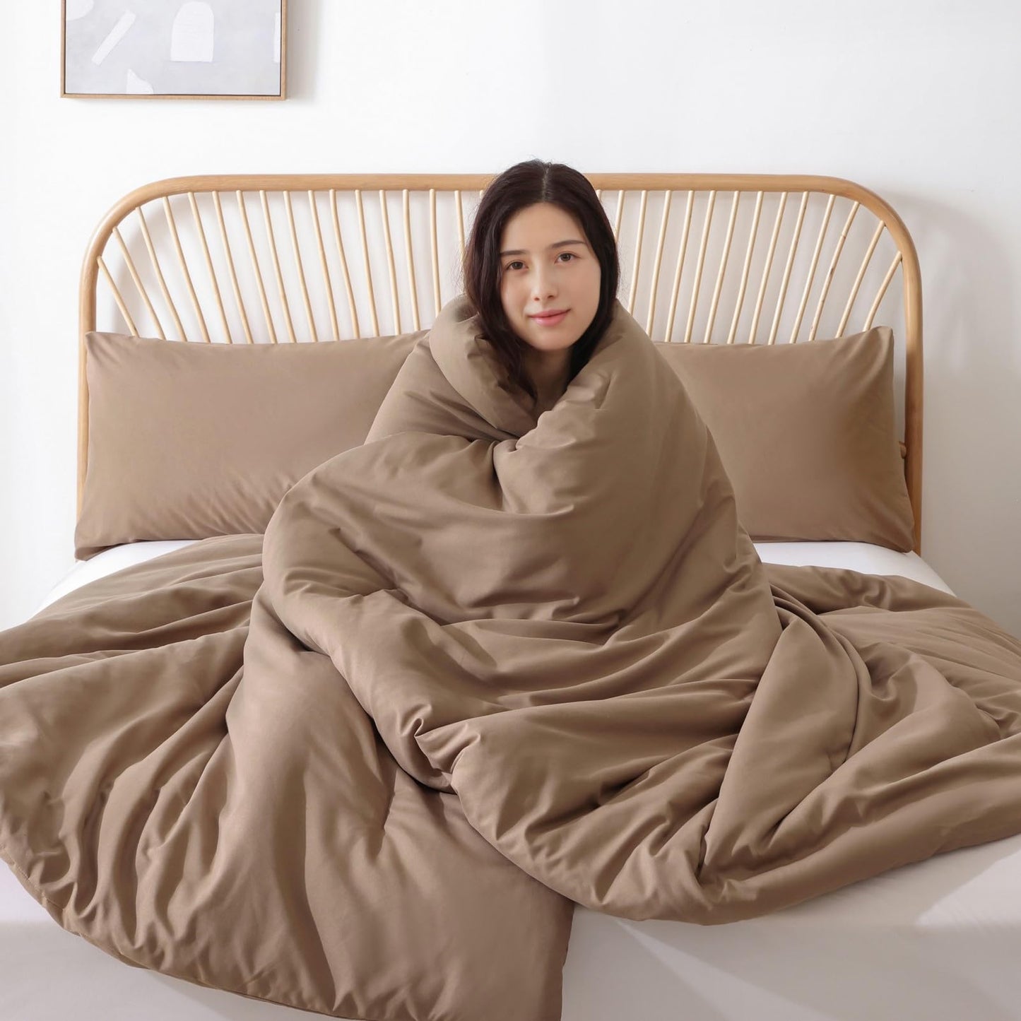 ROSGONIA Queen Comforter Set Dark Khaki Brown, 3pcs Bedding Comforter Sets(1 Comforter & 2 Pillowcases) All Season Lightweight Bedspread Blanket Quilt
