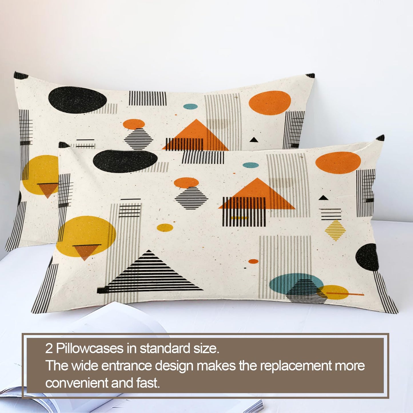 QINYUN Middle Ages Abstract Duvet Cover California King, Retro Beige Bedding Set 3 Piece Bedroom Decor Modern Minimalism Patterned Comforter Cover with Zipper Ties & 2 Pillowcases