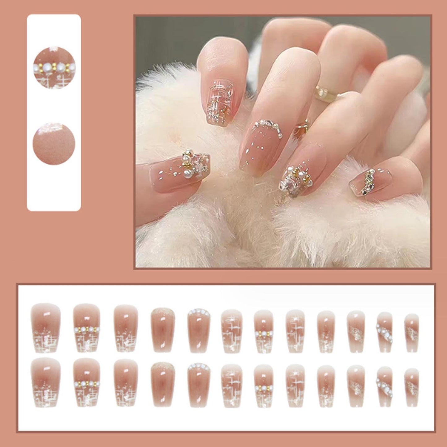 Hkanlre Press on Nails Fake Nails False Nails for Women and Girls 240308 (Nude Lattice)