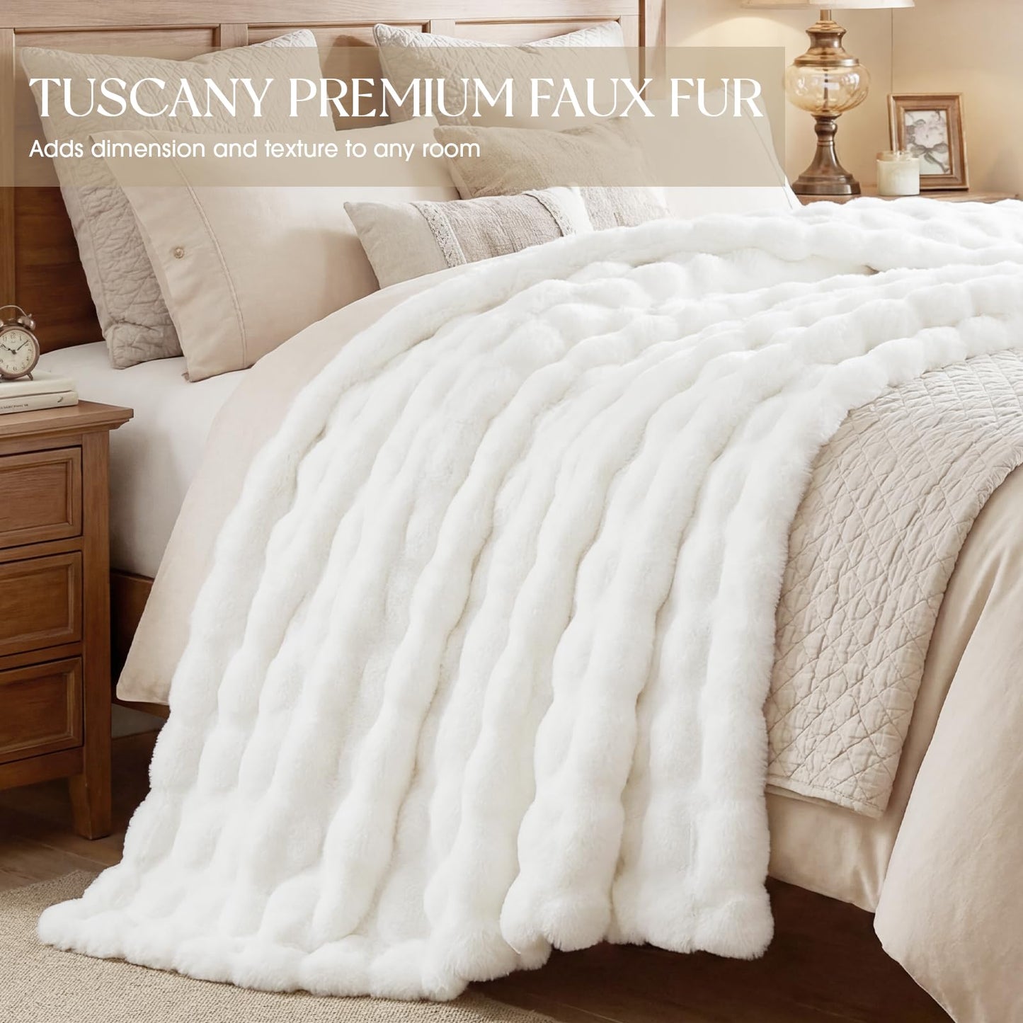 BEDCOOL Luxury Fluffy Faux Fur Throw Blanket, Soft Plush Thick Minky Bubble Blanket for Couch Sofa Bedroom Living Room, Perfect Home Decor Gift for Women, 50 * 60 in,White
