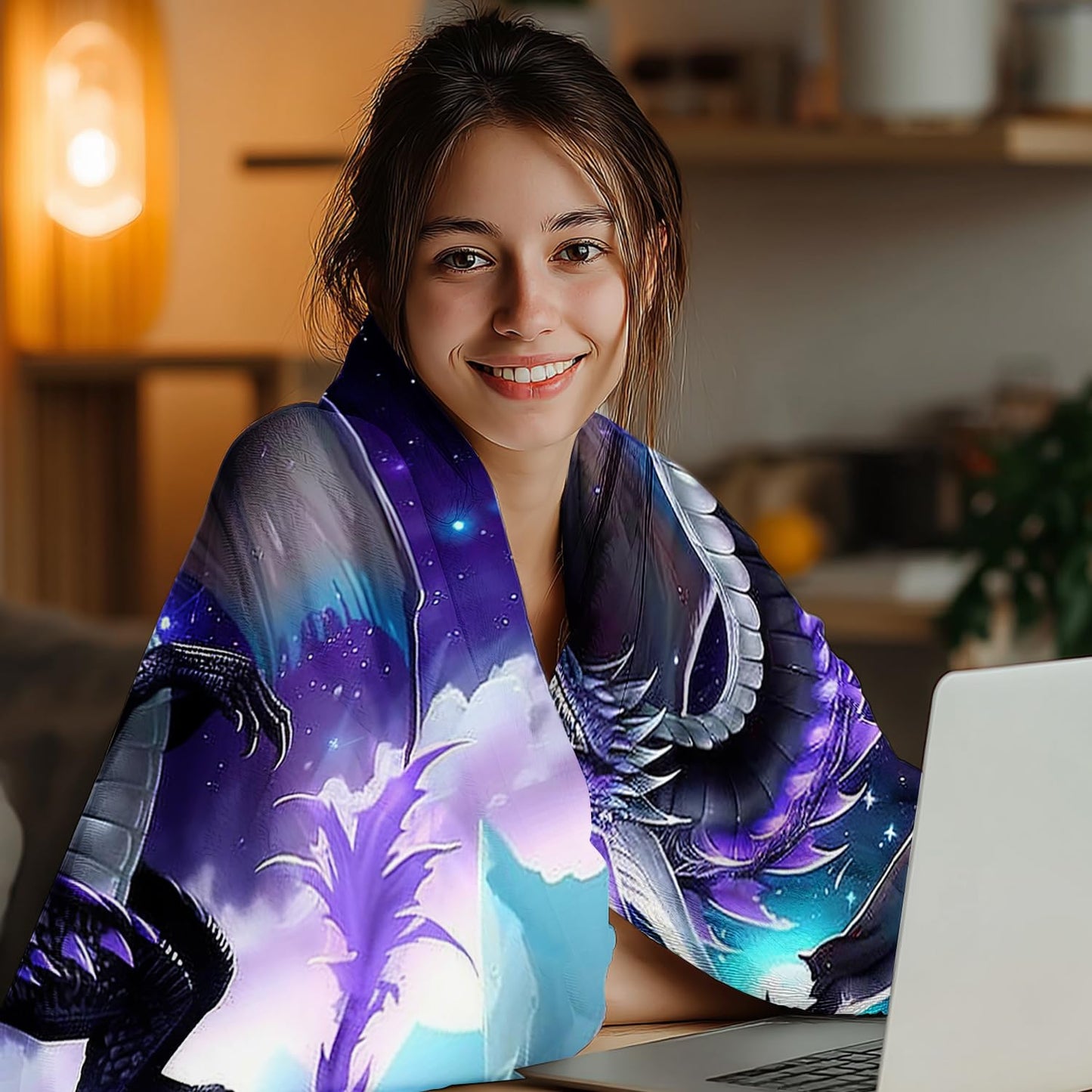 Dragon Blanket Purple Dragon Decor Cozy Animal Throw Super Soft Plush Flannel Fleece Blanket Gift for Kids Adults Men Women Ultra Warm & Lightweight Flannel, 50"X40"