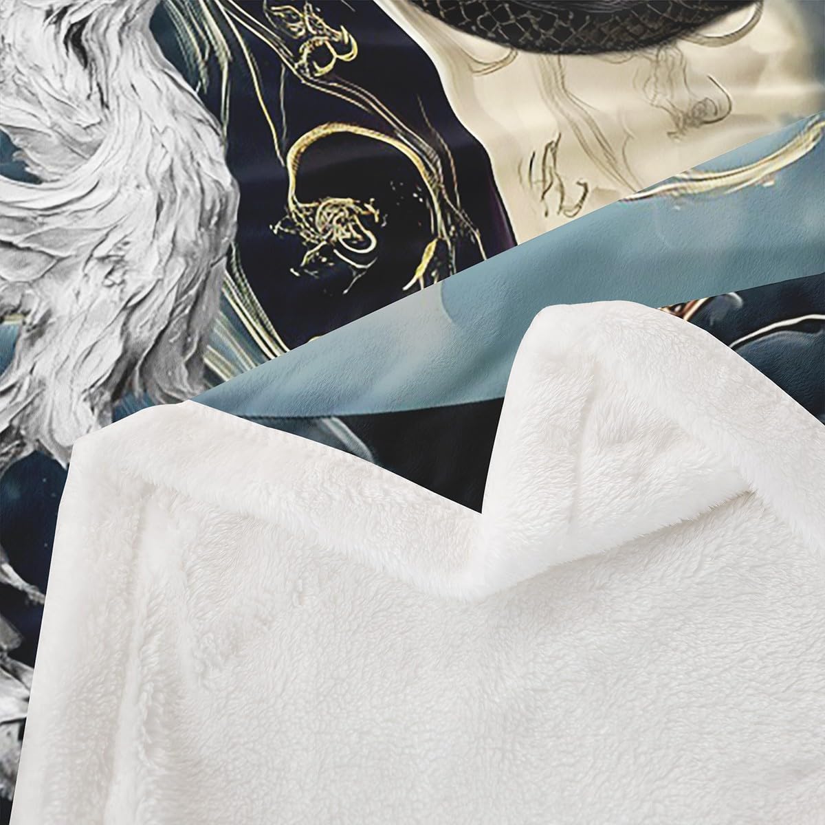 Erosebridal Dragon Sherpa Blanket Japanese Ukiyoe Throw Blanket Exotic Animal Baby 30"X40" Ancient Loong Phoenix Fleece Blanket for Boys Teen Bedroom, Yin Yang Fuzzy Blanket Bed Couch