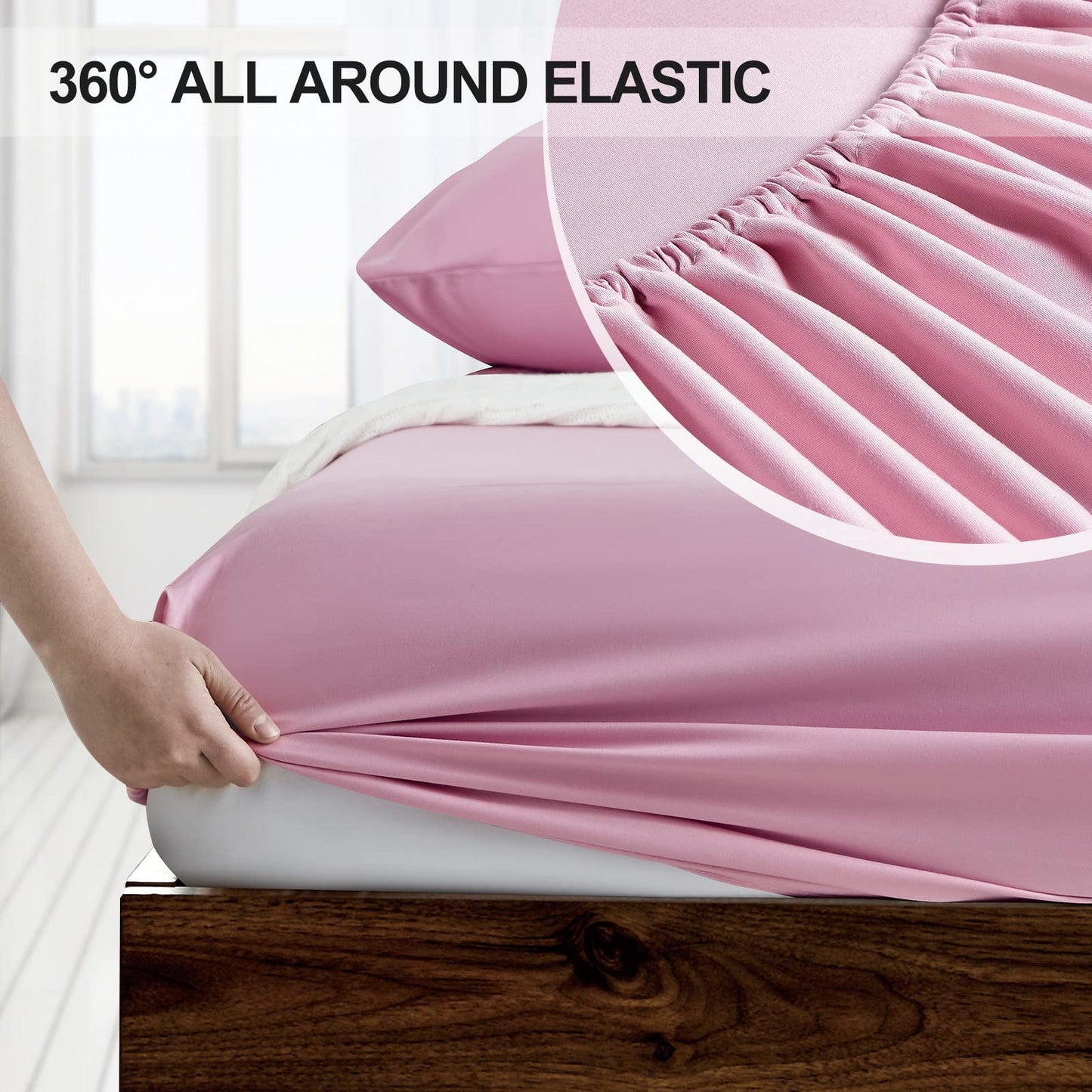 FreshCulture Queen Fitted Sheet - Hotel Quality, Ultra Soft & Breathable Brushed Microfiber, Deep Pocket, Cooling Fitted Sheets for Queen Size Bed (Dusty Pink)