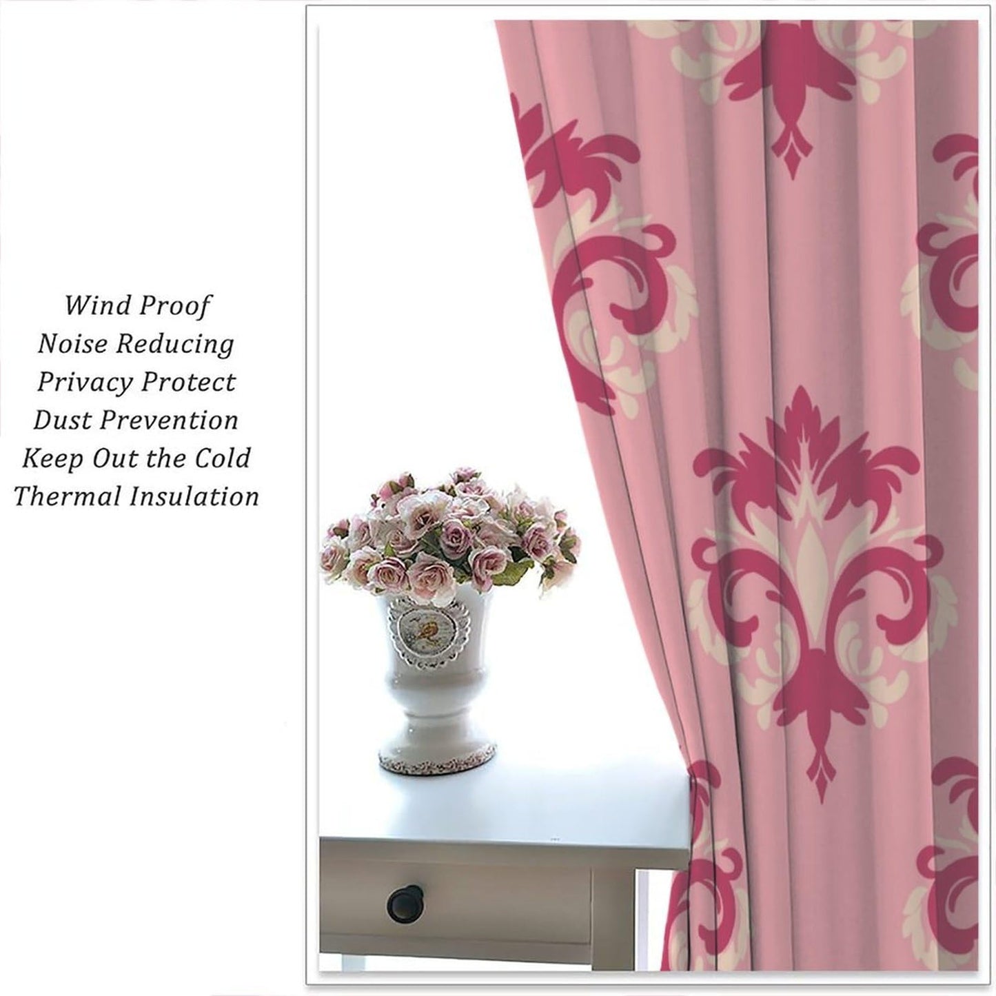 Nanacur Damask Curtains, Modern Damask Gothic Floral Leaves Country Farmhouse Window Drapes, for Living Room Bedroom 42" W X 45" L (Decorative)
