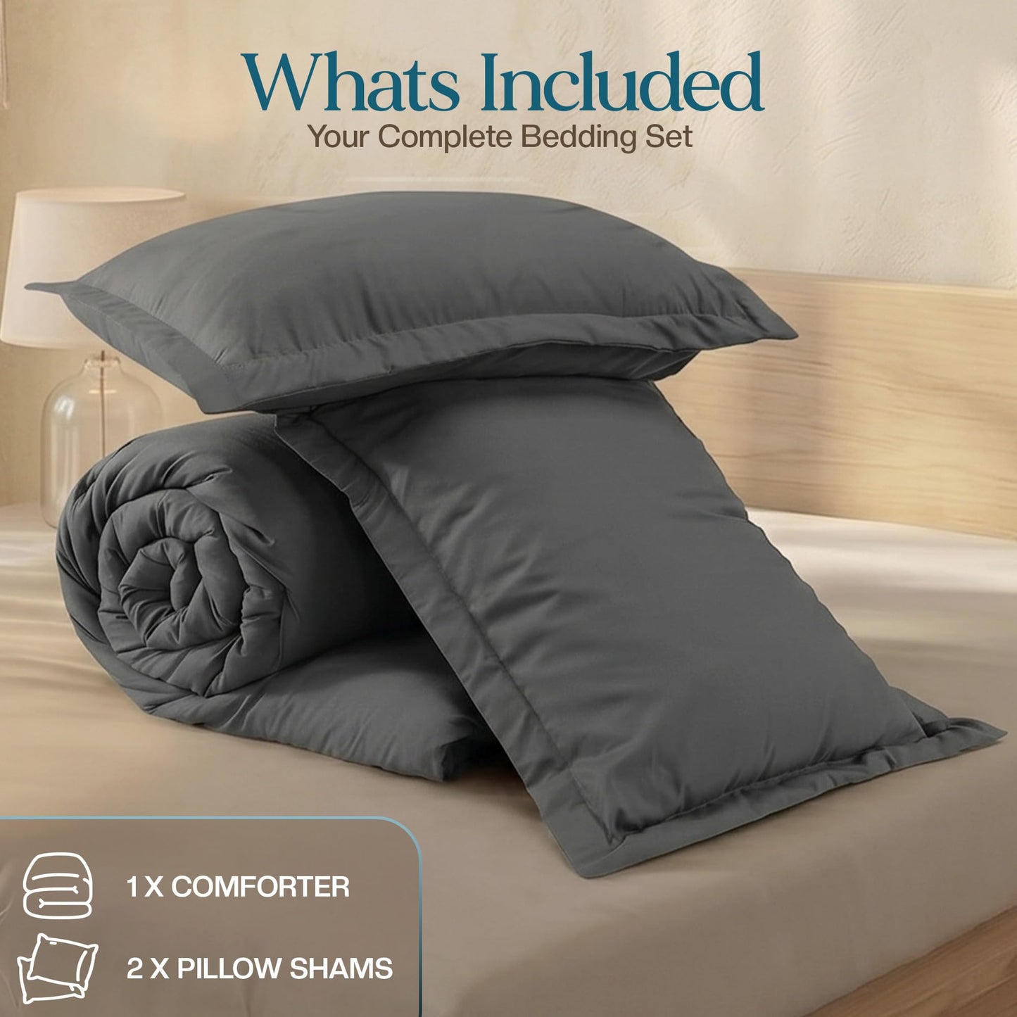 Queen Comforter Set 3 Piece Grey by Utopia Bedding, Comforters Queen Size, Bedding Comforters Sets, Down Alternative Soft Bed Set, 1 Comforter (88 x 88 inches) 2 Pillow Shams (20 x 26 inches)