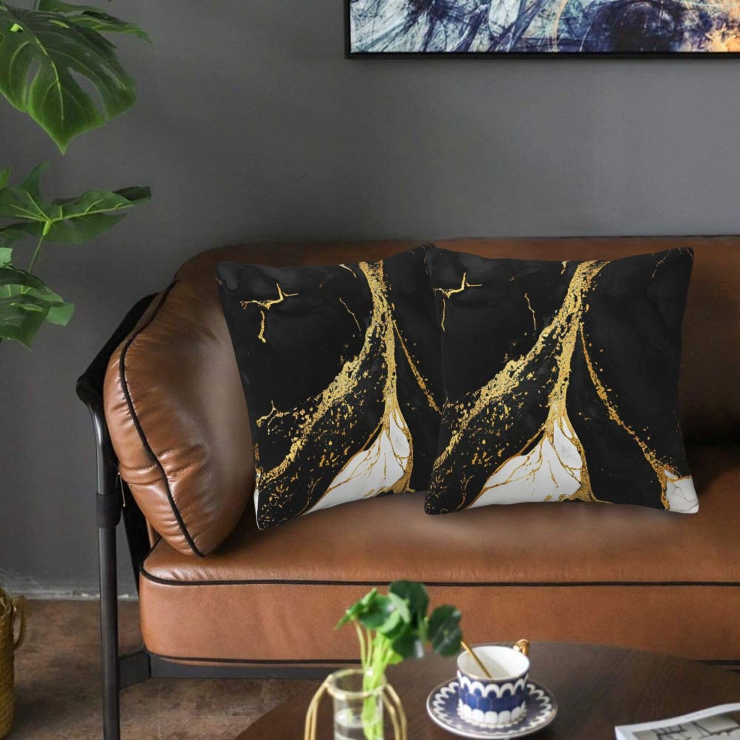 Lcokin Black and Gold Throw Pillow Cover 18x18 in Set of 2 Marble Cushion Modern Farmhouse Pillow Covers Soft Pillow Cases for Couch Sofa Bedroom Home Decor