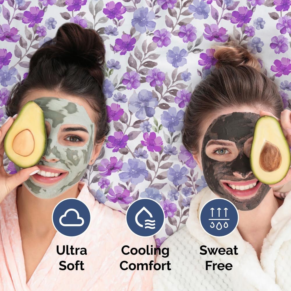 Floral Sheets - Purple Floral Bed Sheet Set - 1 Flat, 1 Fitted & 2 Pillowcases w/ Deep Pockets - Comfy, Wrinkle & Fade Free Boho Botanical Bedding - Ultra-Soft, Breathable & Cooling - Queen Size New